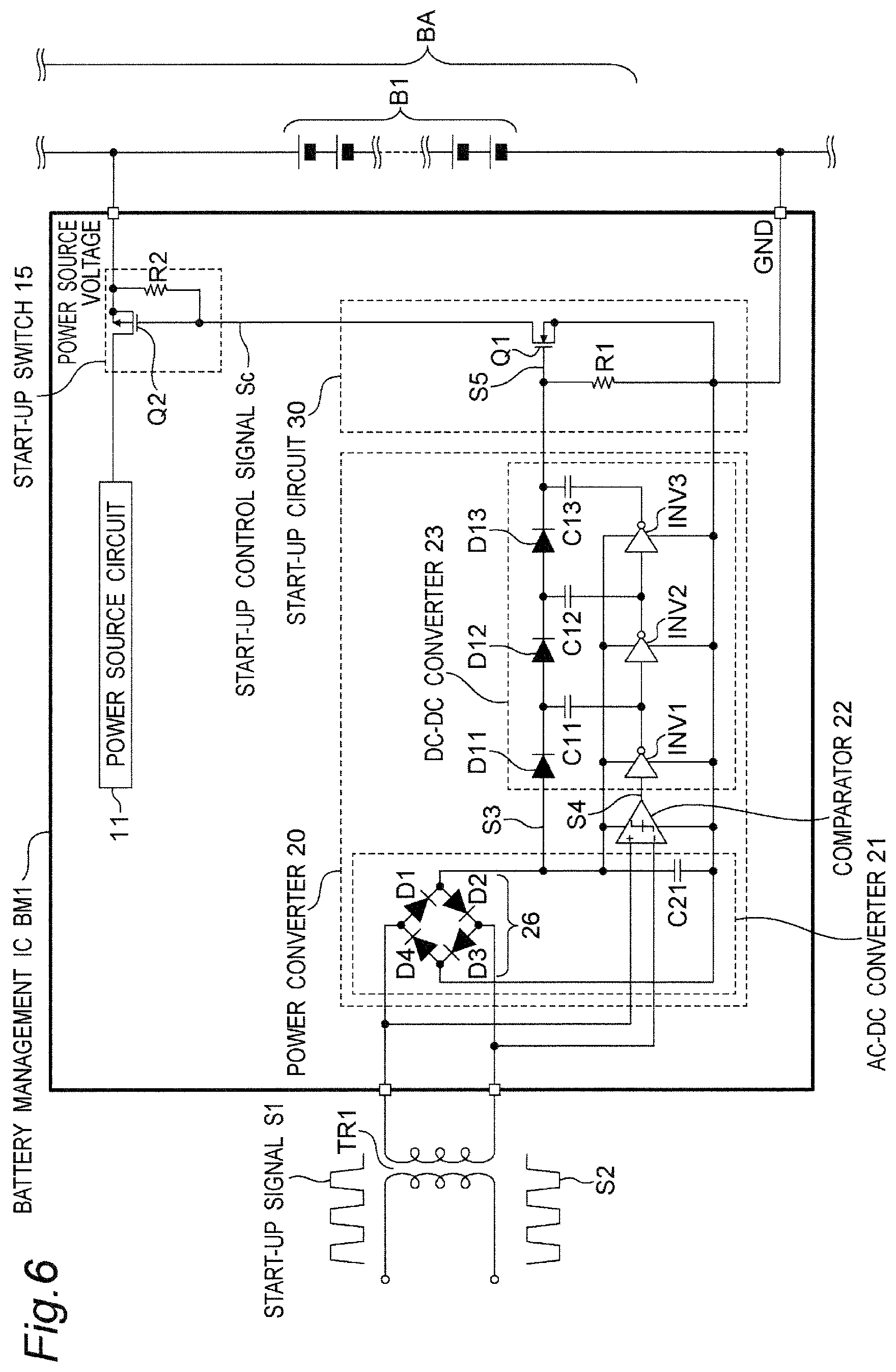 Patent US11824390 Figure 6 – Battery monitoring system provided with battery monitoring control circuit for reducing consumption power in sleep state