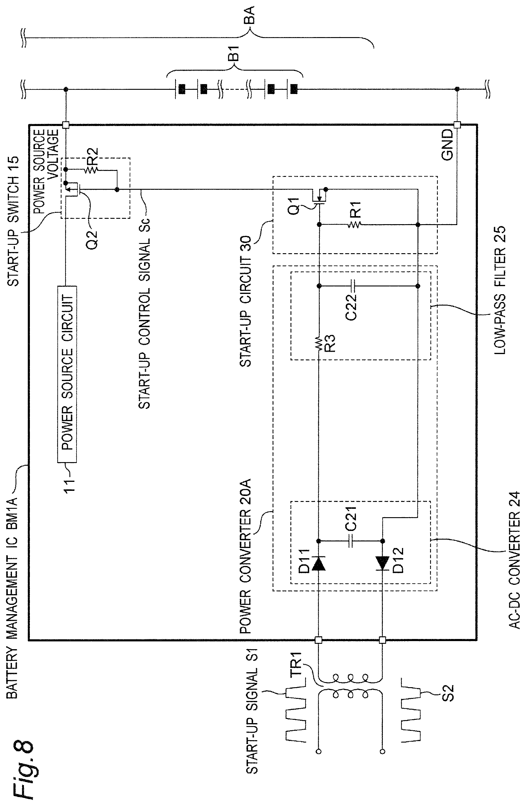 Patent US11824390 Figure 8 – Battery monitoring system provided with battery monitoring control circuit for reducing consumption power in sleep state