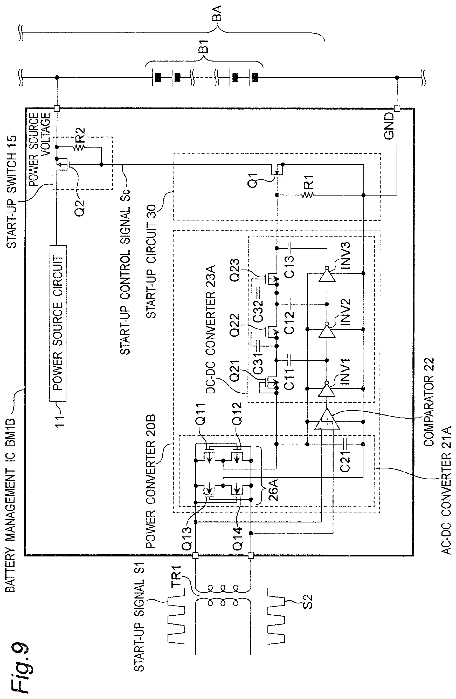Patent US11824390 Figure 9 – Battery monitoring system provided with battery monitoring control circuit for reducing consumption power in sleep state