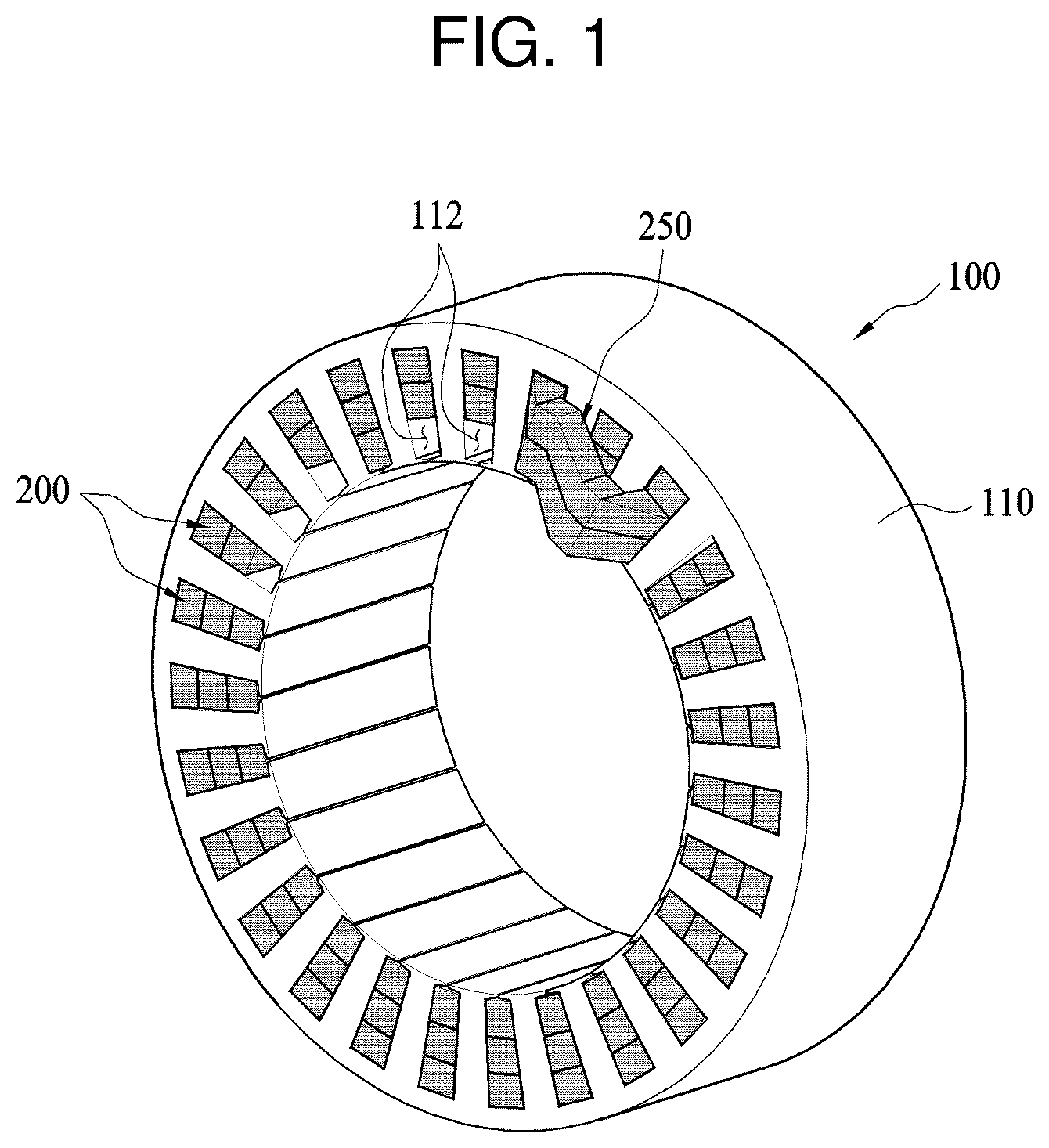 Patent US11824407 Figure 1 – Distributed straight-angle armature winding, motor comprising same, and method for manufacturing same