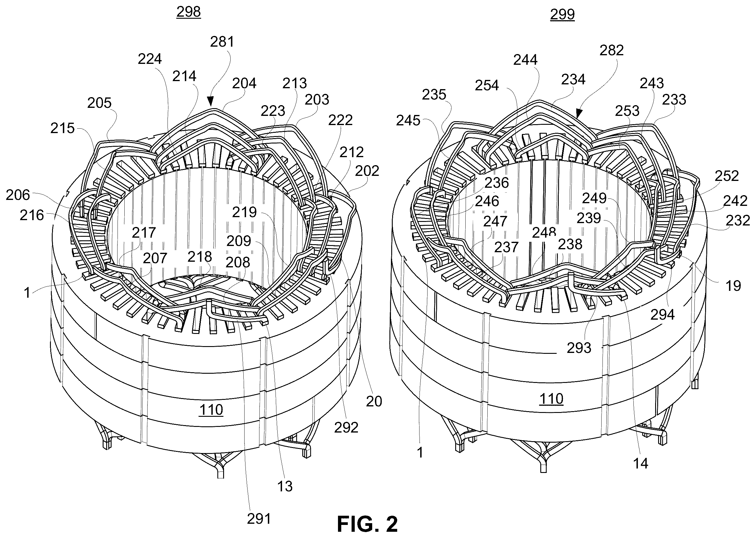 Patent US11824413 Figure 2 – Balanced winding layouts for electric motors