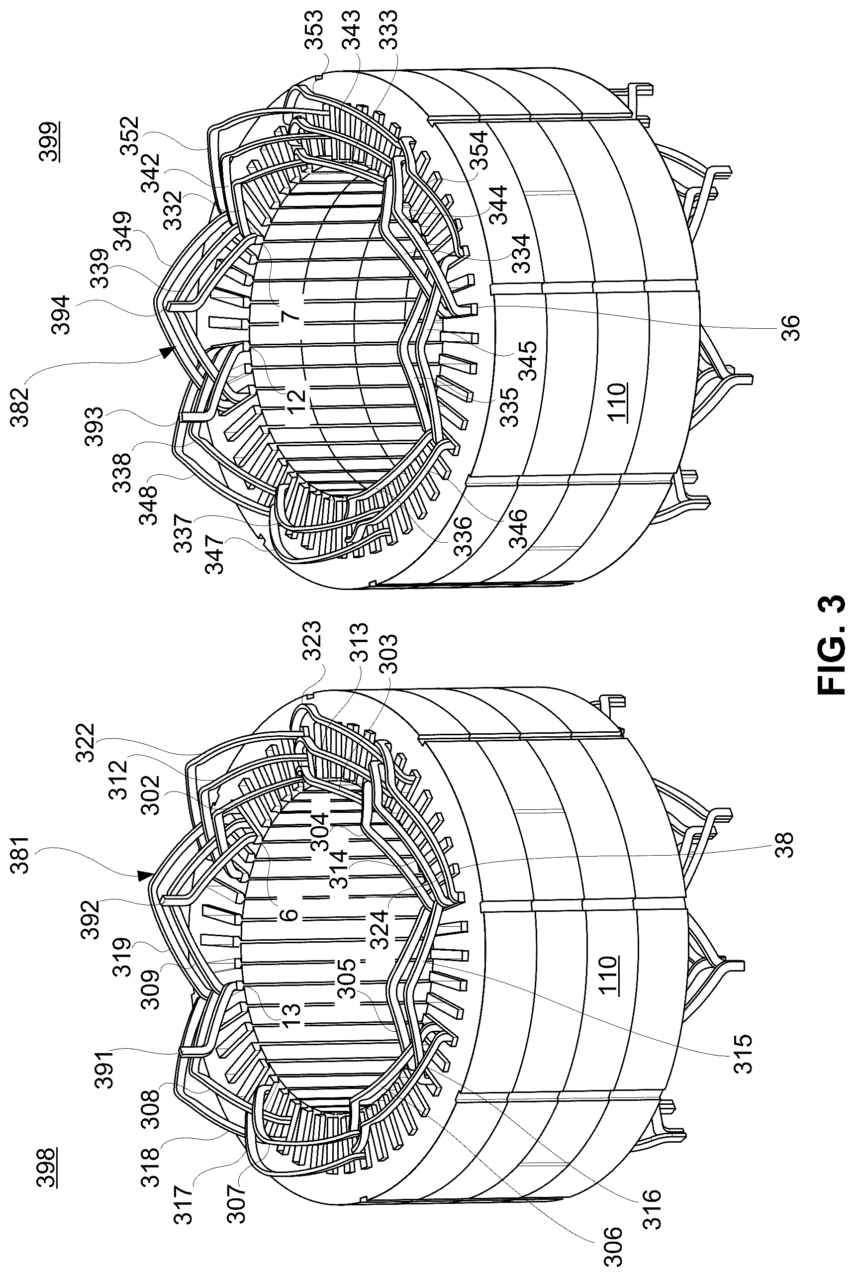 Patent US11824413 Figure 3 – Balanced winding layouts for electric motors