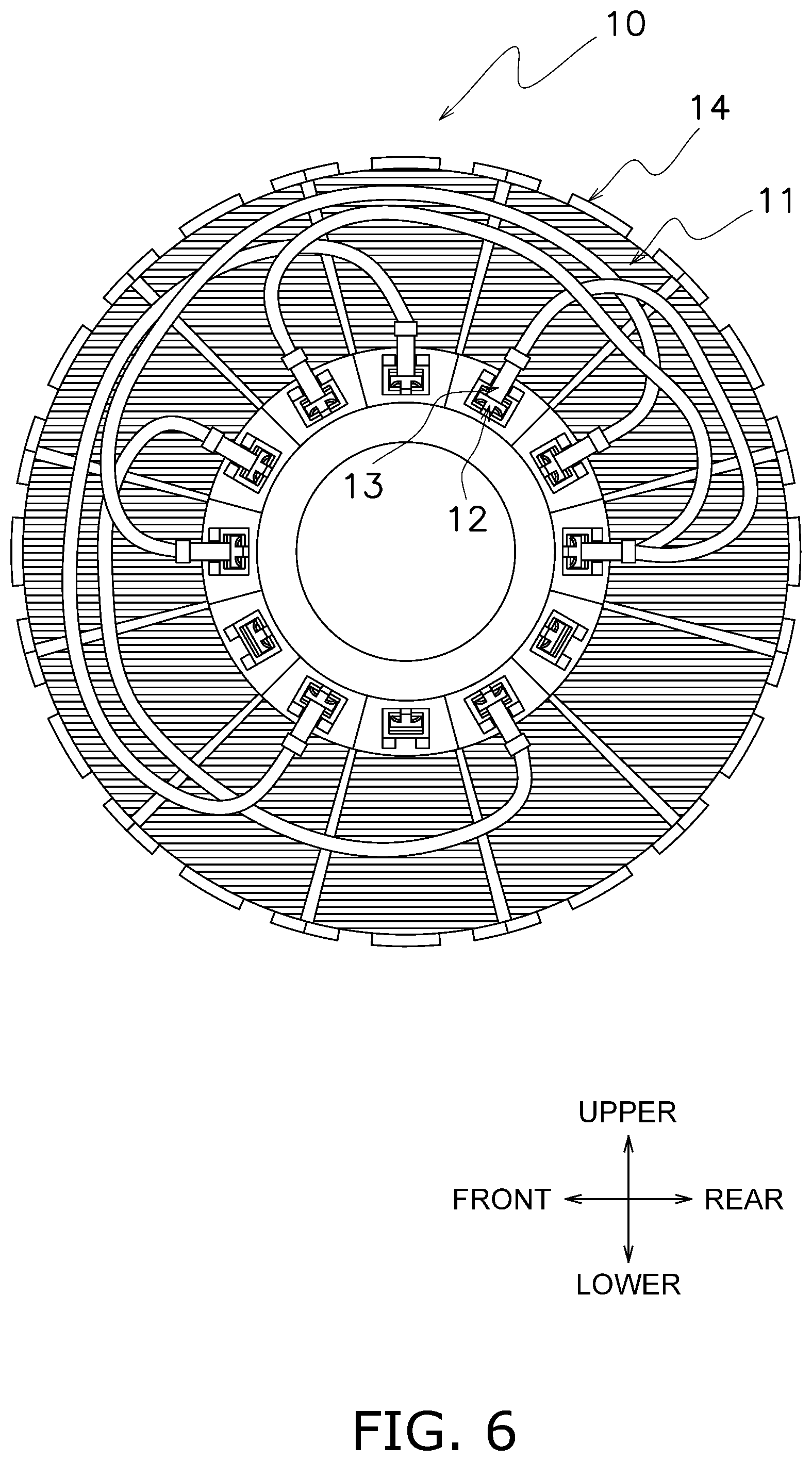 Patent US11824421 Figure 6 – Resin-molded stator, outer rotor-type motor, air blower, and air conditioning apparatus