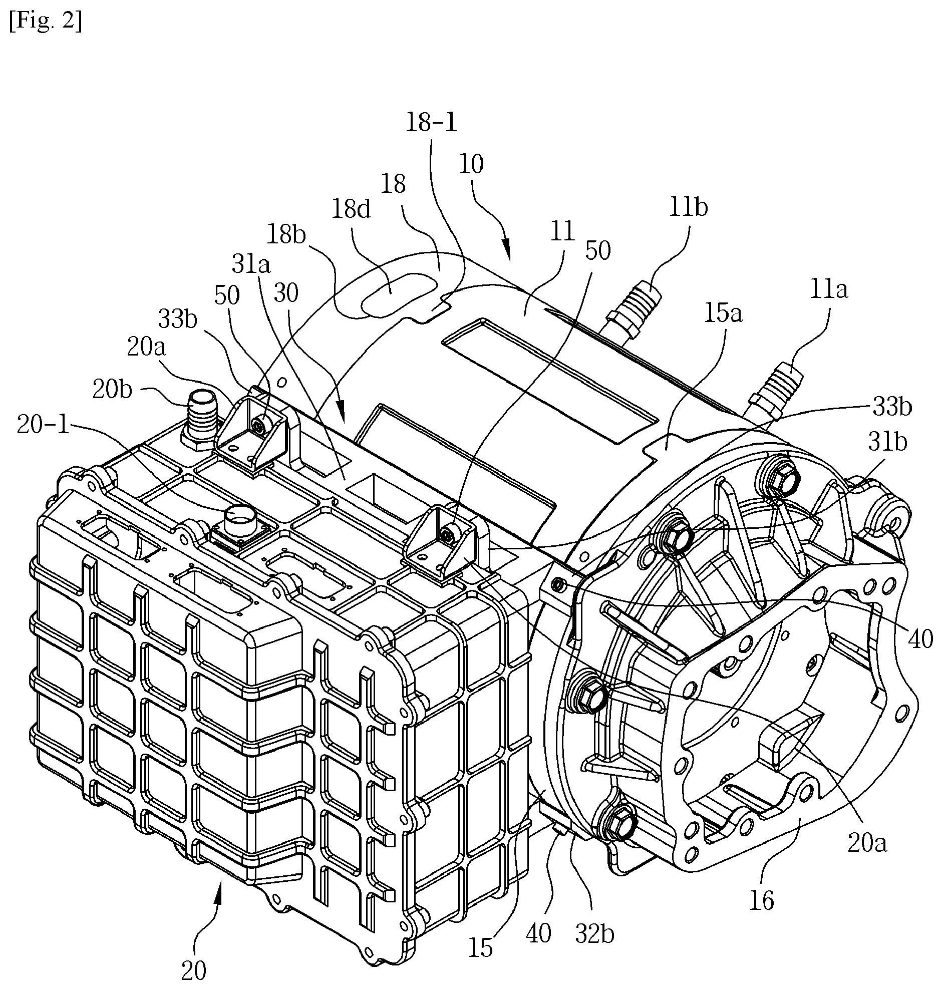 Patent US11824422 Figure 2 – Drive motor of electric vehicle having inverter housing mounted therein
