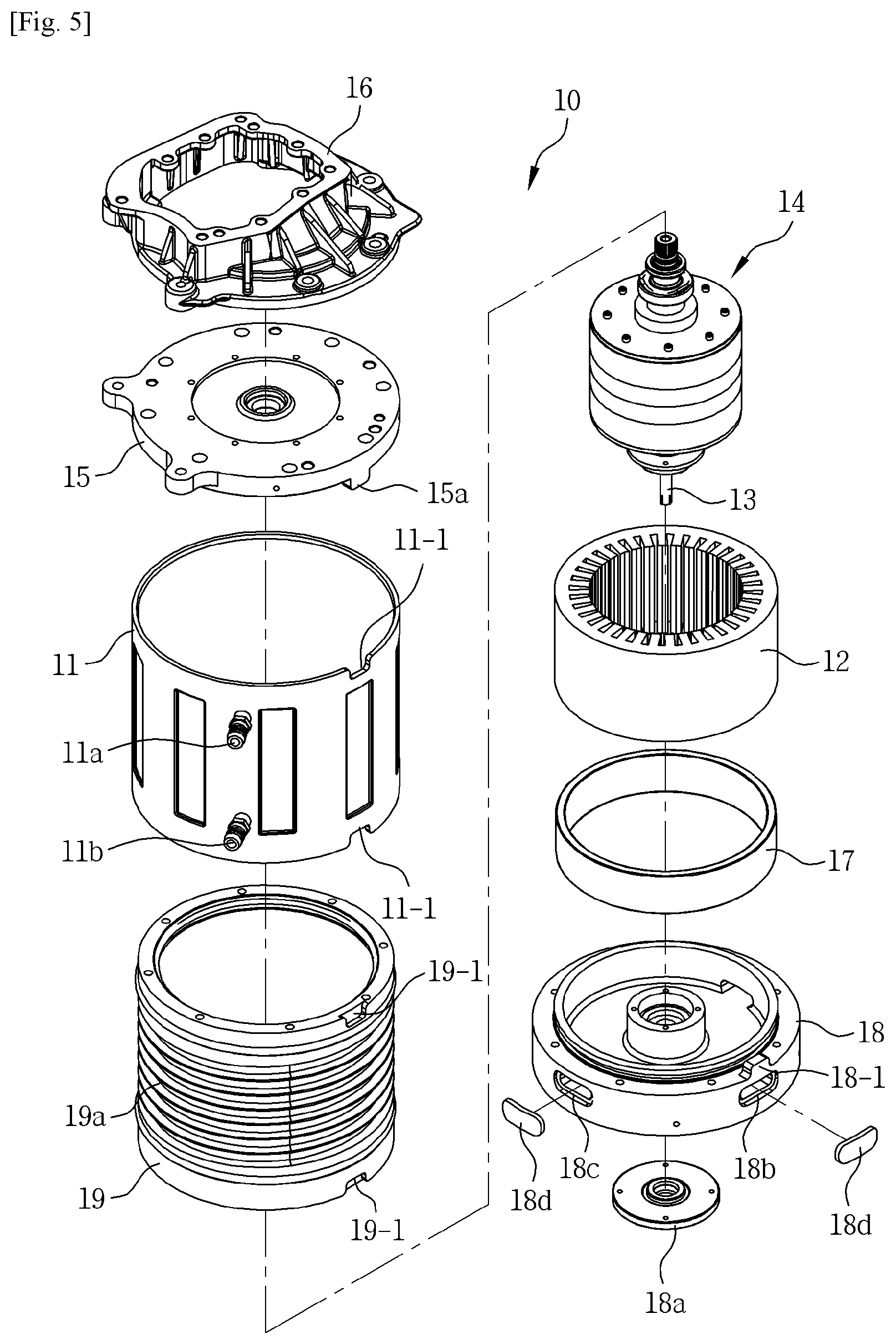 Patent US11824422 Figure 5 – Drive motor of electric vehicle having inverter housing mounted therein