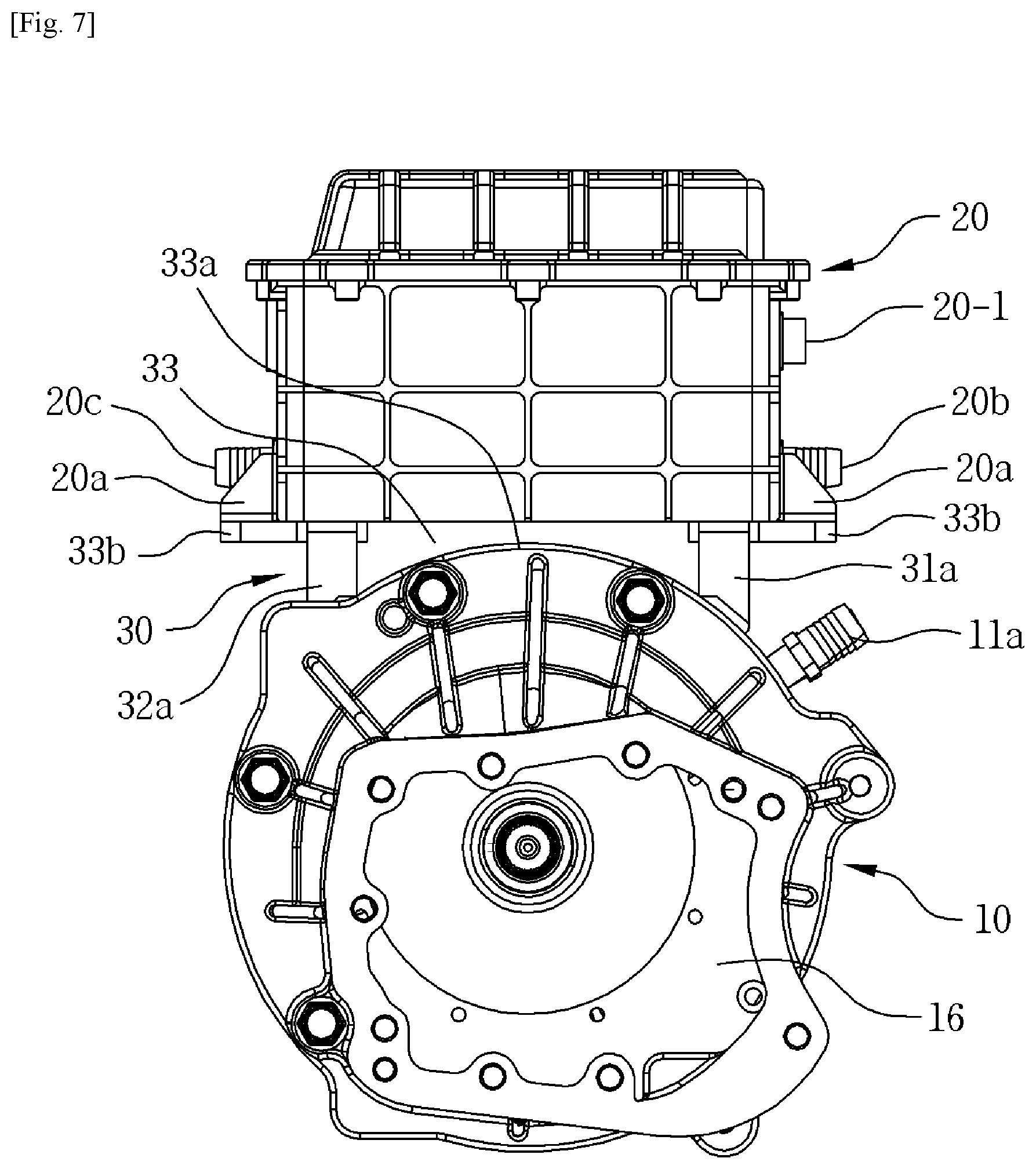 Patent US11824422 Figure 7 – Drive motor of electric vehicle having inverter housing mounted therein