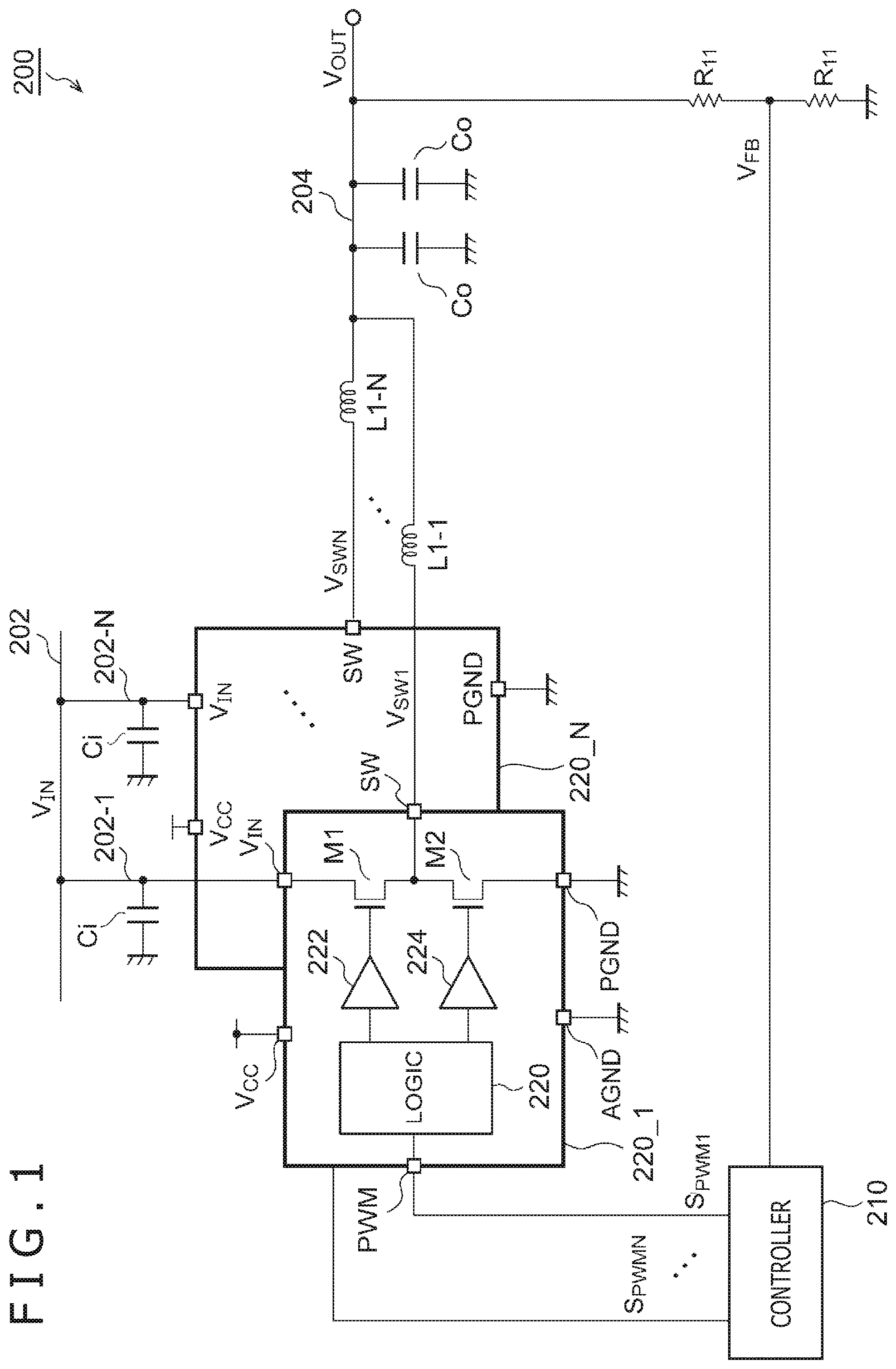 Patent US11824429 Figure 1 – Multi-phase step-down DC/DC power source device