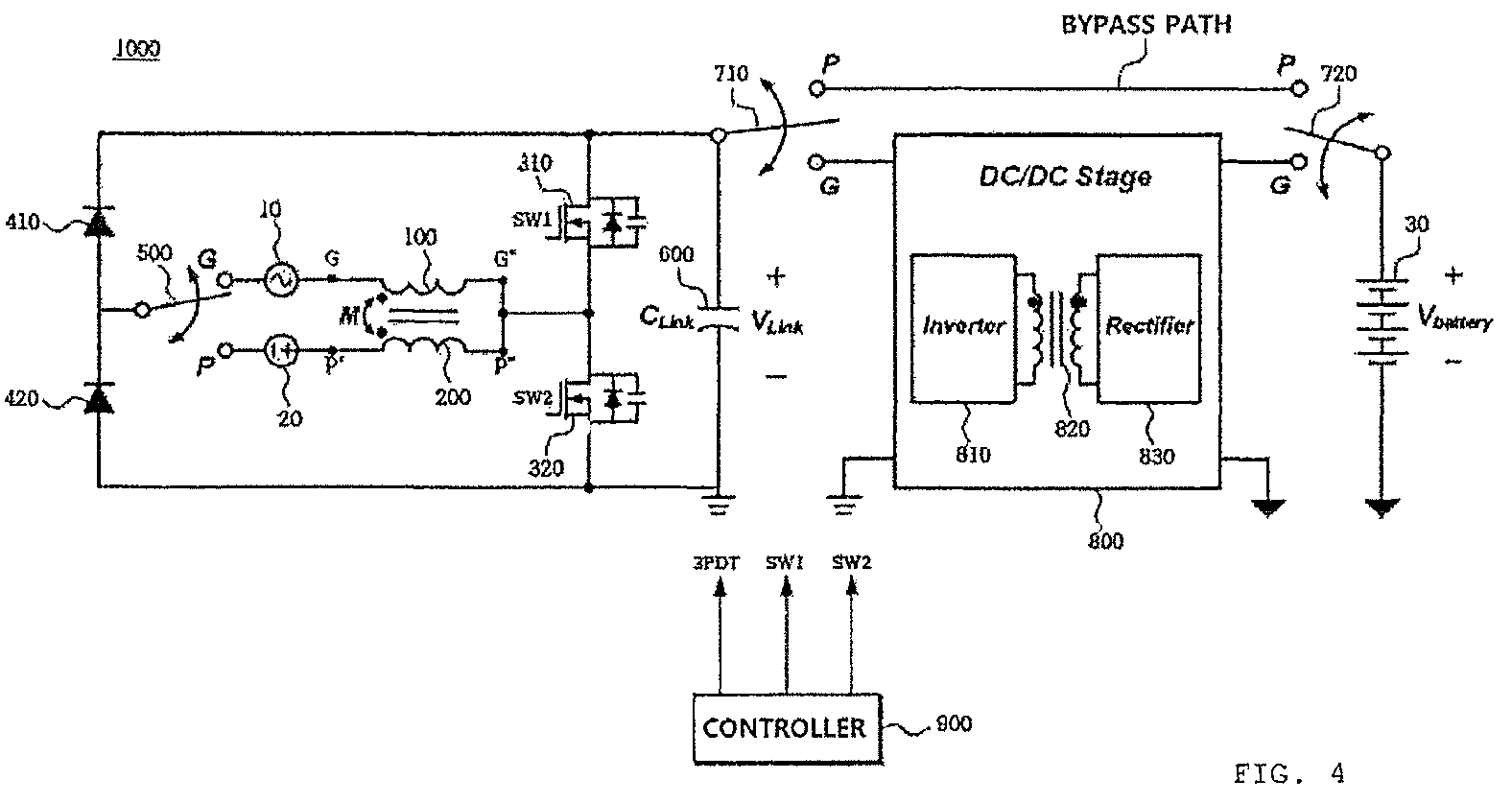 Patent US11824435 Figure 4 – Integrated DC/DC and AC/DC converter system