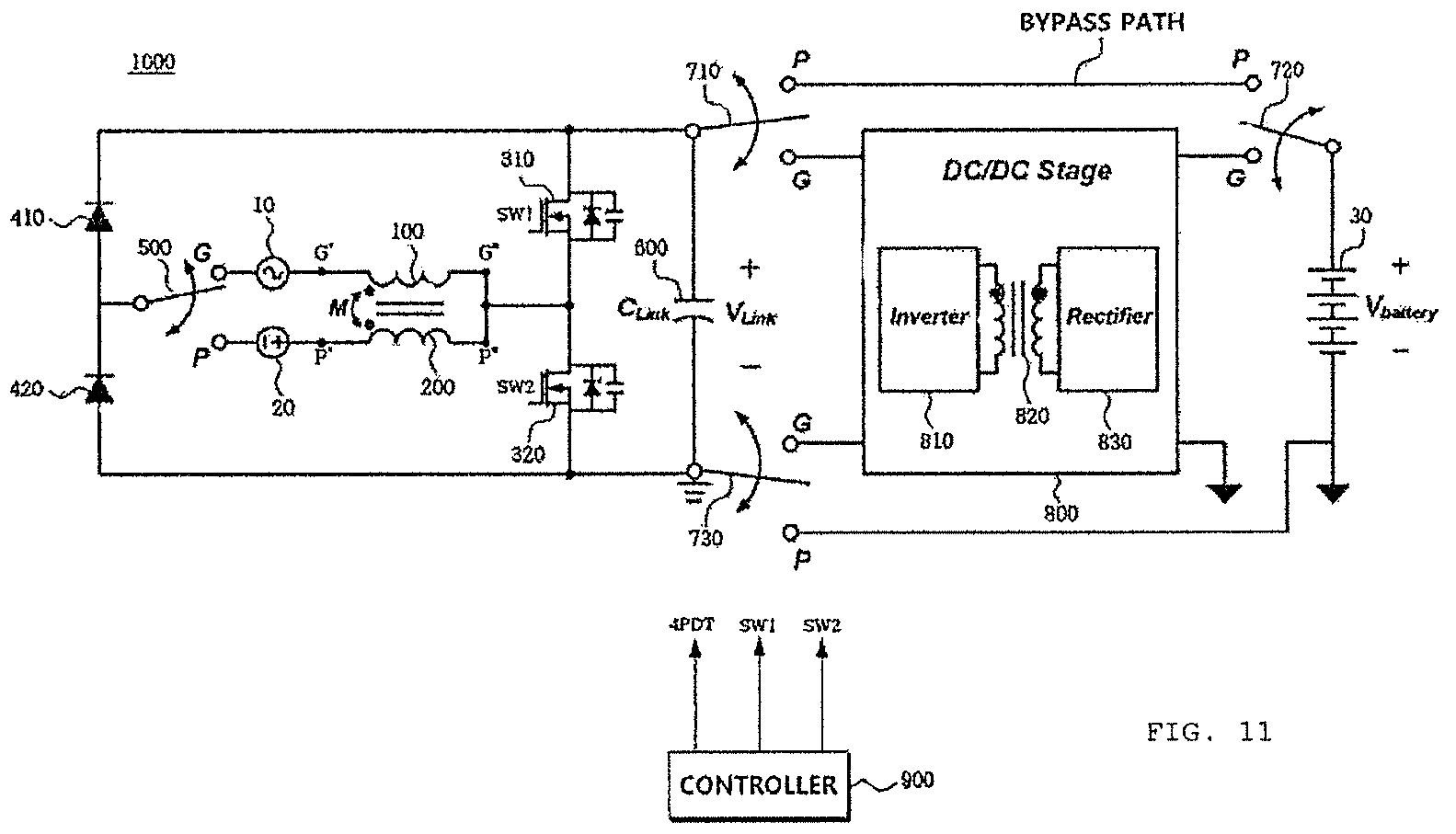 Patent US11824435 Figure 10 – Integrated DC/DC and AC/DC converter system