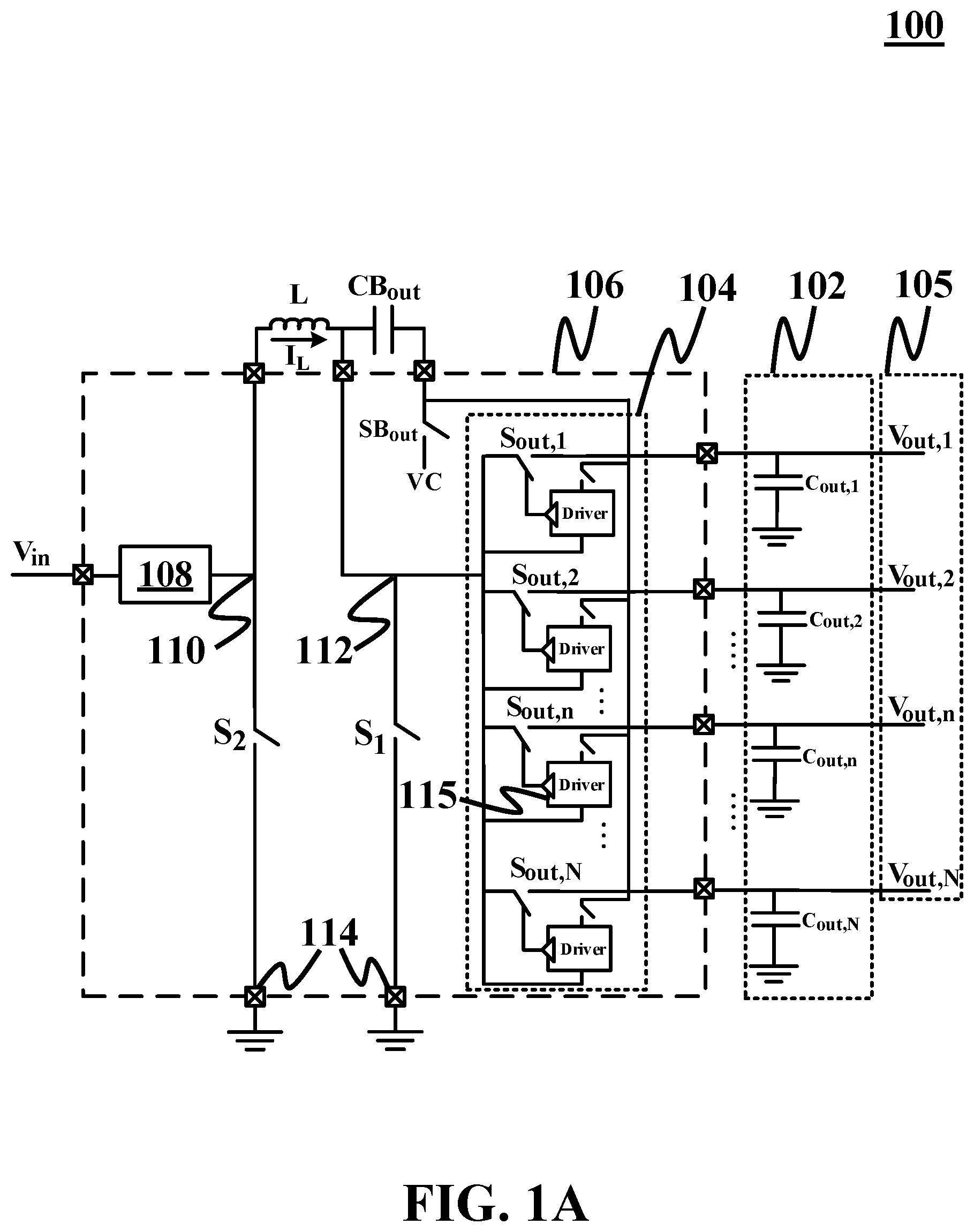 Patent US11824448 Figure 1 – Multiple-output direct current (DC)-DC converter