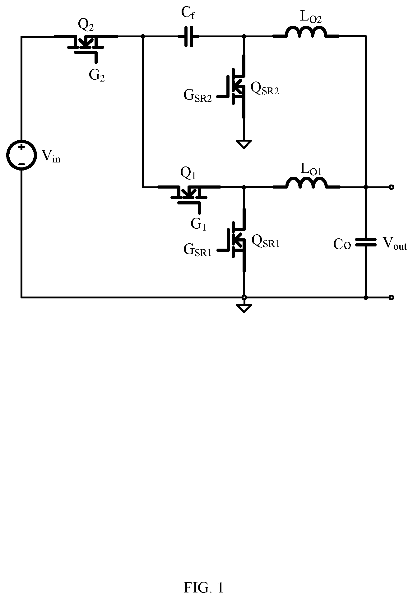 Patent US11824450 Figure 1 – Power converter with switching power stage circuits connected in parallel