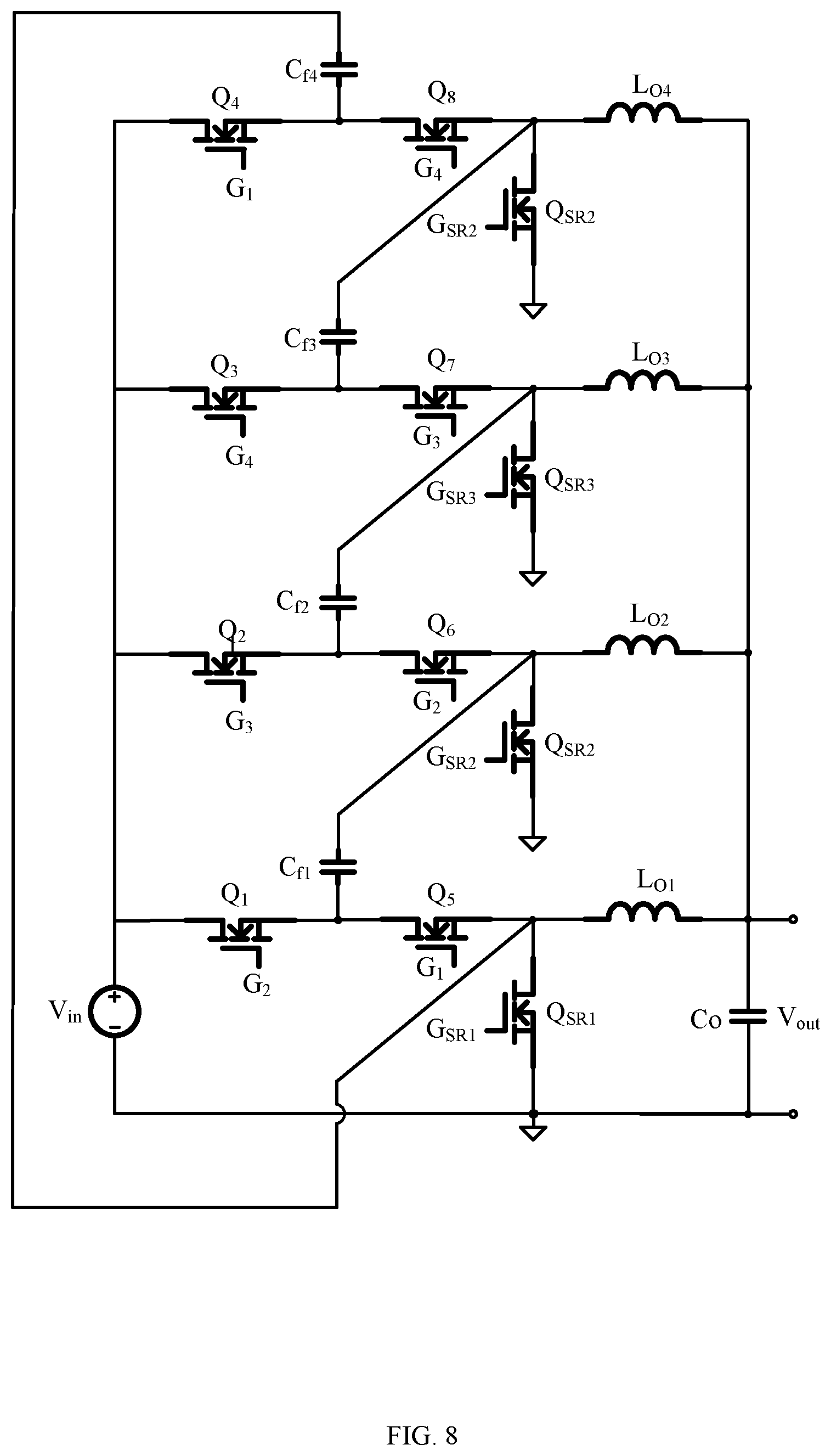 Patent US11824450 Figure 8 – Power converter with switching power stage circuits connected in parallel