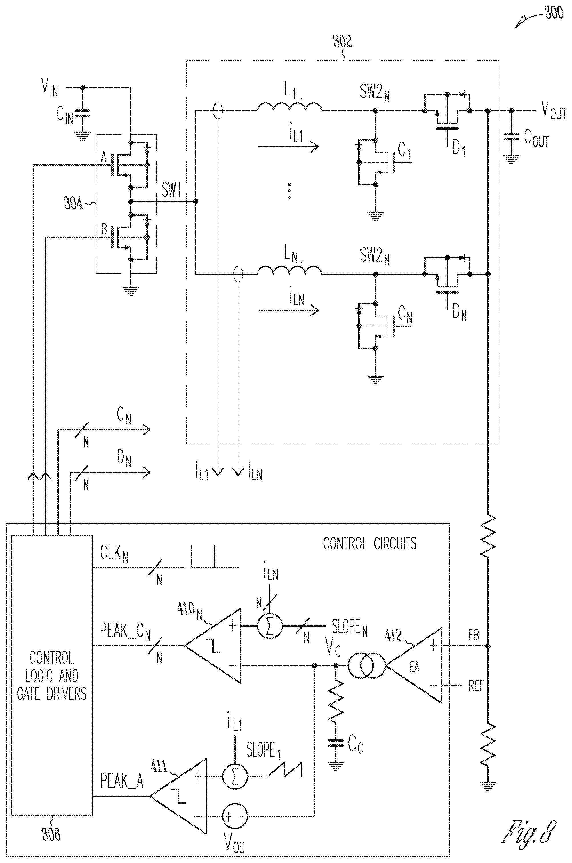 Patent US11824451 Figure 8 – Multi-phase buck-boost converter