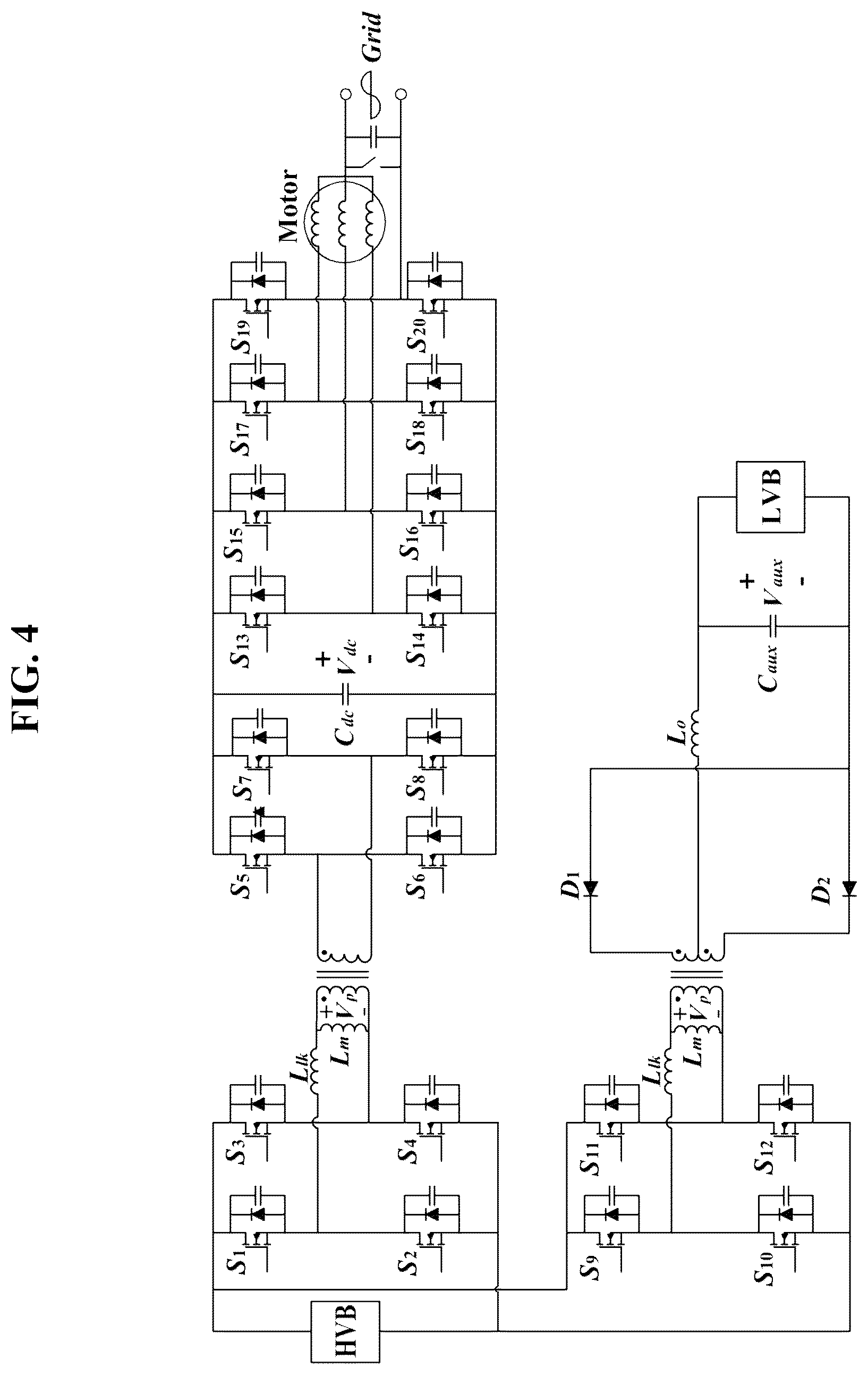 Patent US11824452 Figure 4 – Integrated power conversion apparatus for xEV and integrated power conversion method thereof