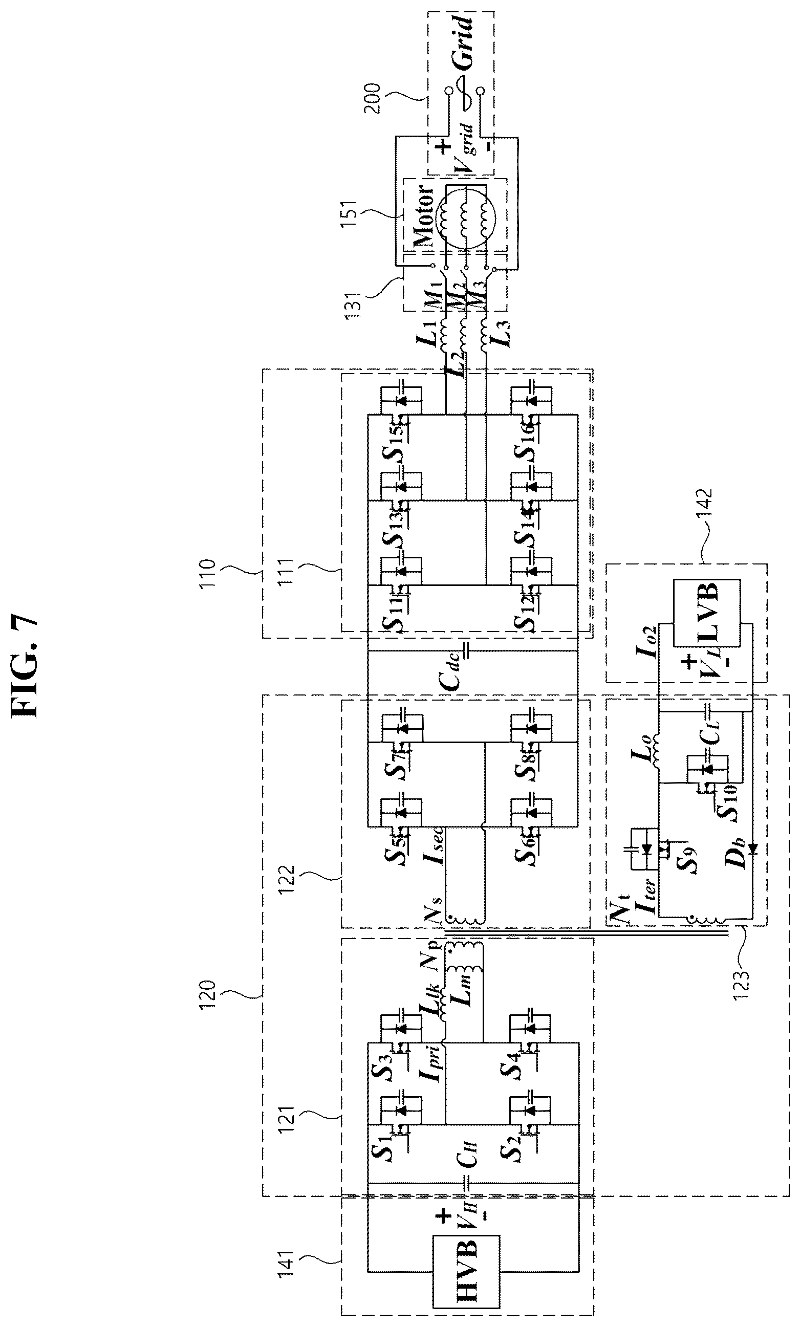 Patent US11824452 Figure 7 – Integrated power conversion apparatus for xEV and integrated power conversion method thereof