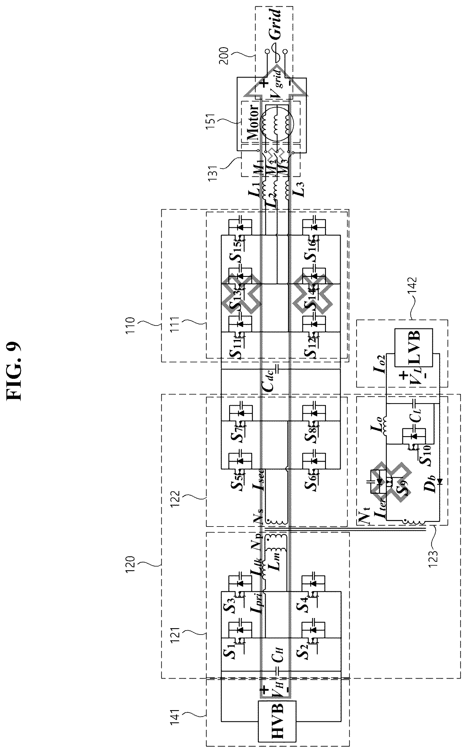 Patent US11824452 Figure 9 – Integrated power conversion apparatus for xEV and integrated power conversion method thereof