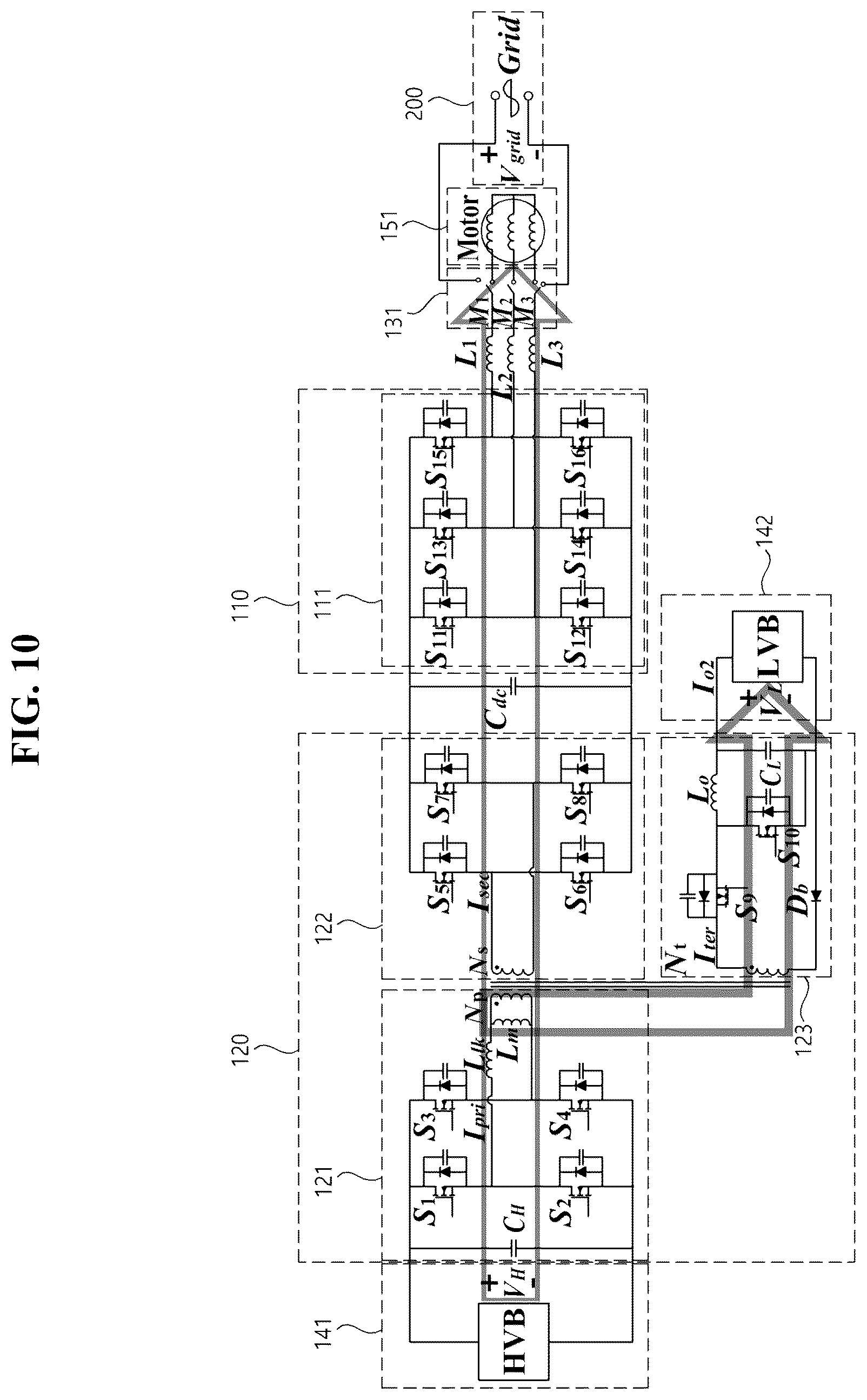 Patent US11824452 Figure 10 – Integrated power conversion apparatus for xEV and integrated power conversion method thereof