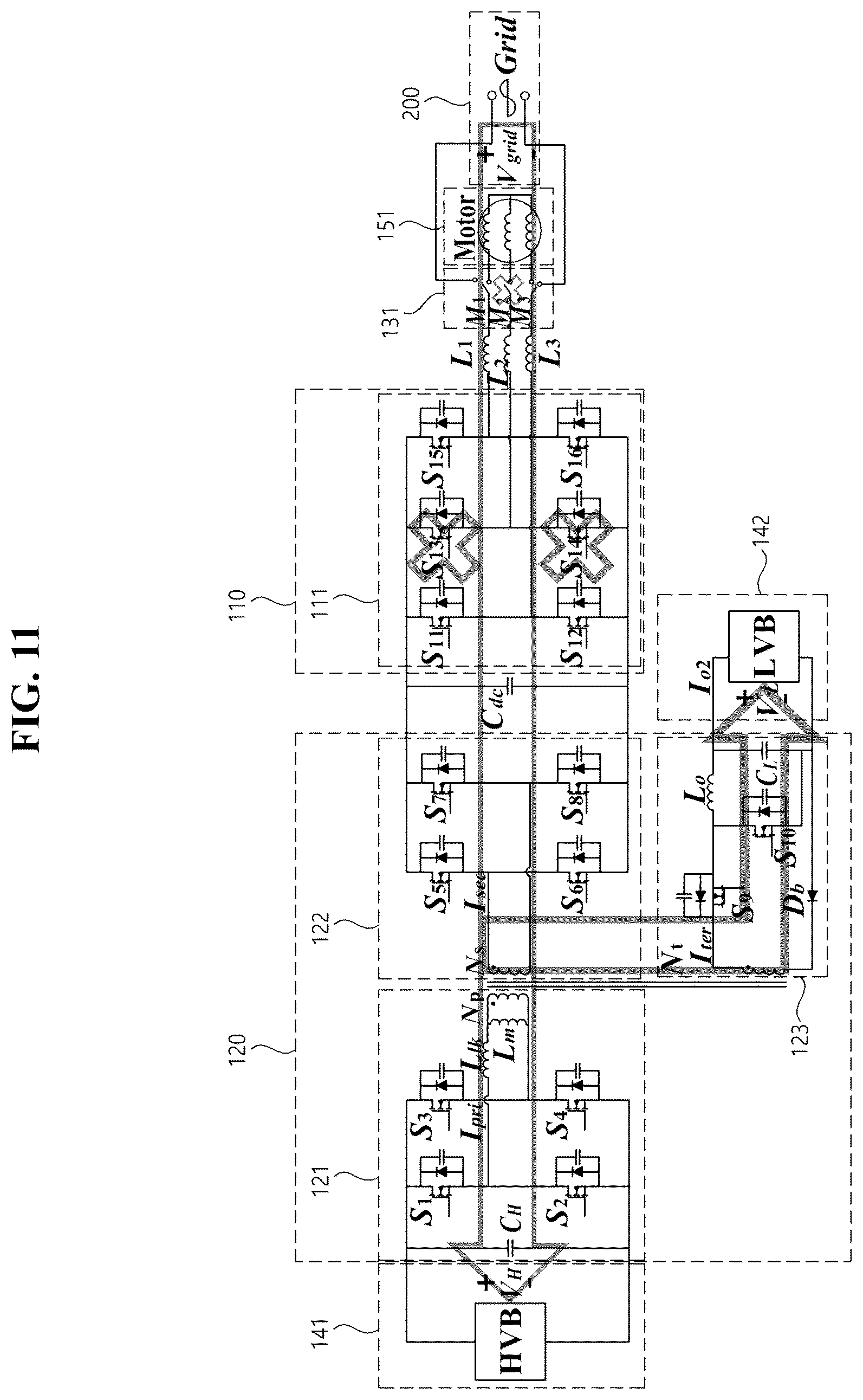 Patent US11824452 Figure 11 – Integrated power conversion apparatus for xEV and integrated power conversion method thereof