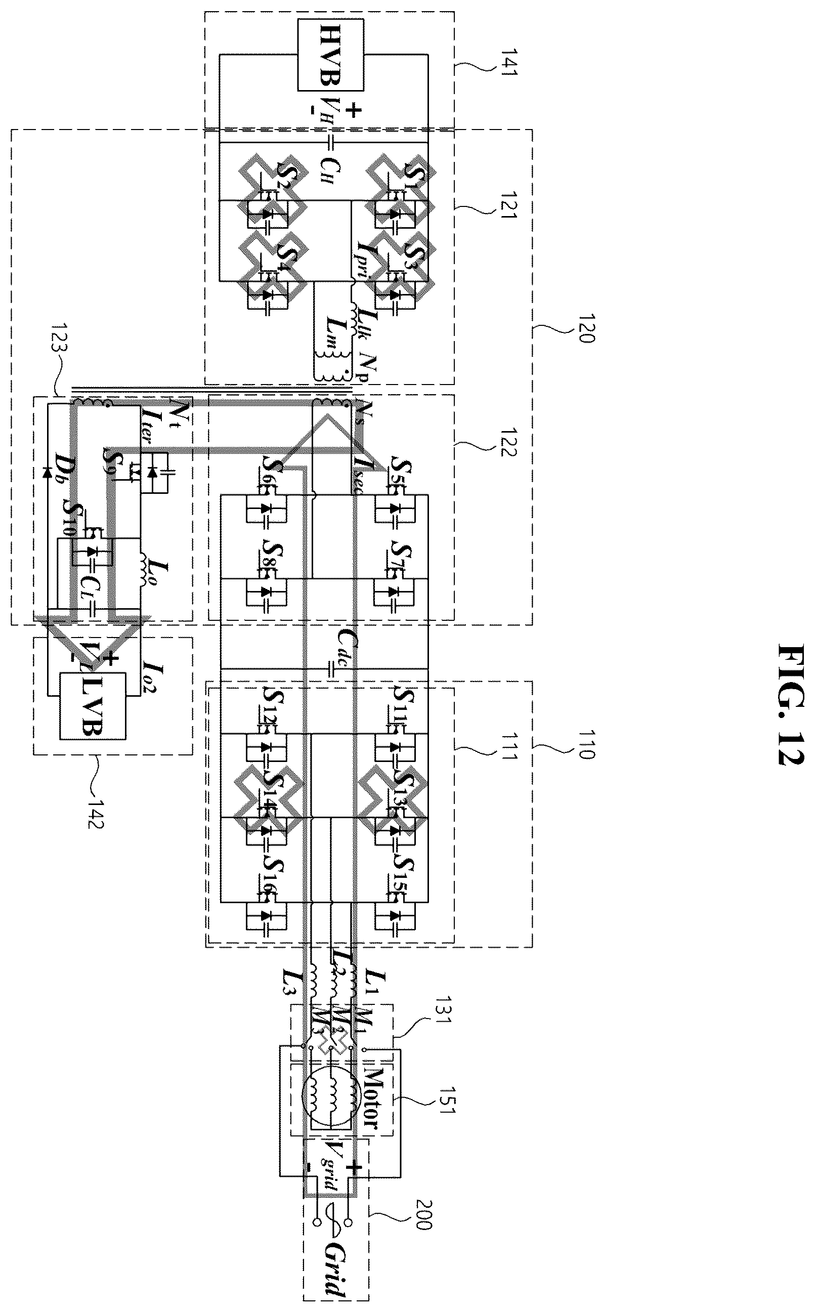 Patent US11824452 Figure 12 – Integrated power conversion apparatus for xEV and integrated power conversion method thereof