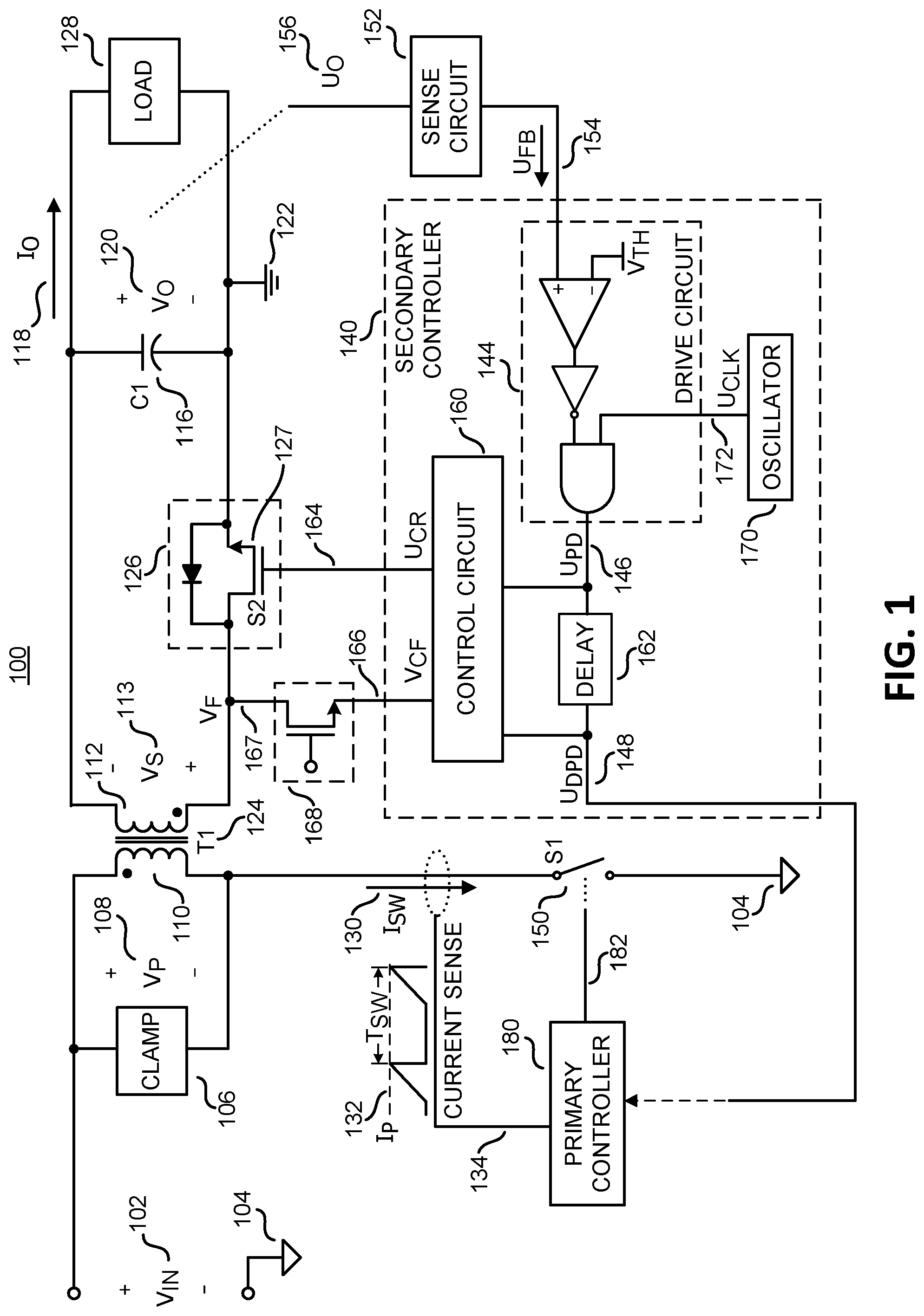 Patent US11824453 Figure 1 – Secondary controller for use in synchronous flyback converter