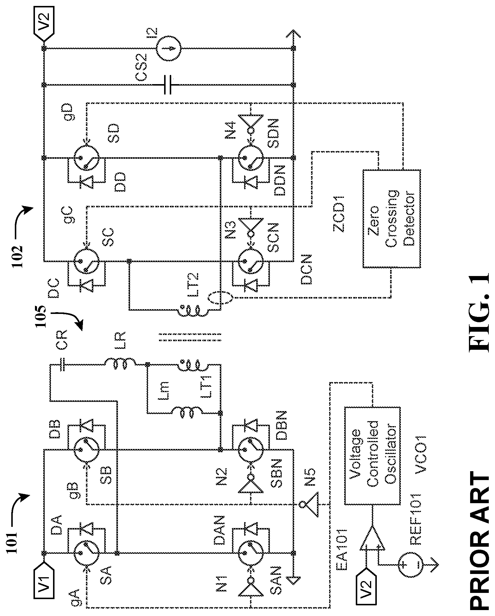 Patent US11824459 Figure 1 – Resonant converter with synchronous average harmonic current control
