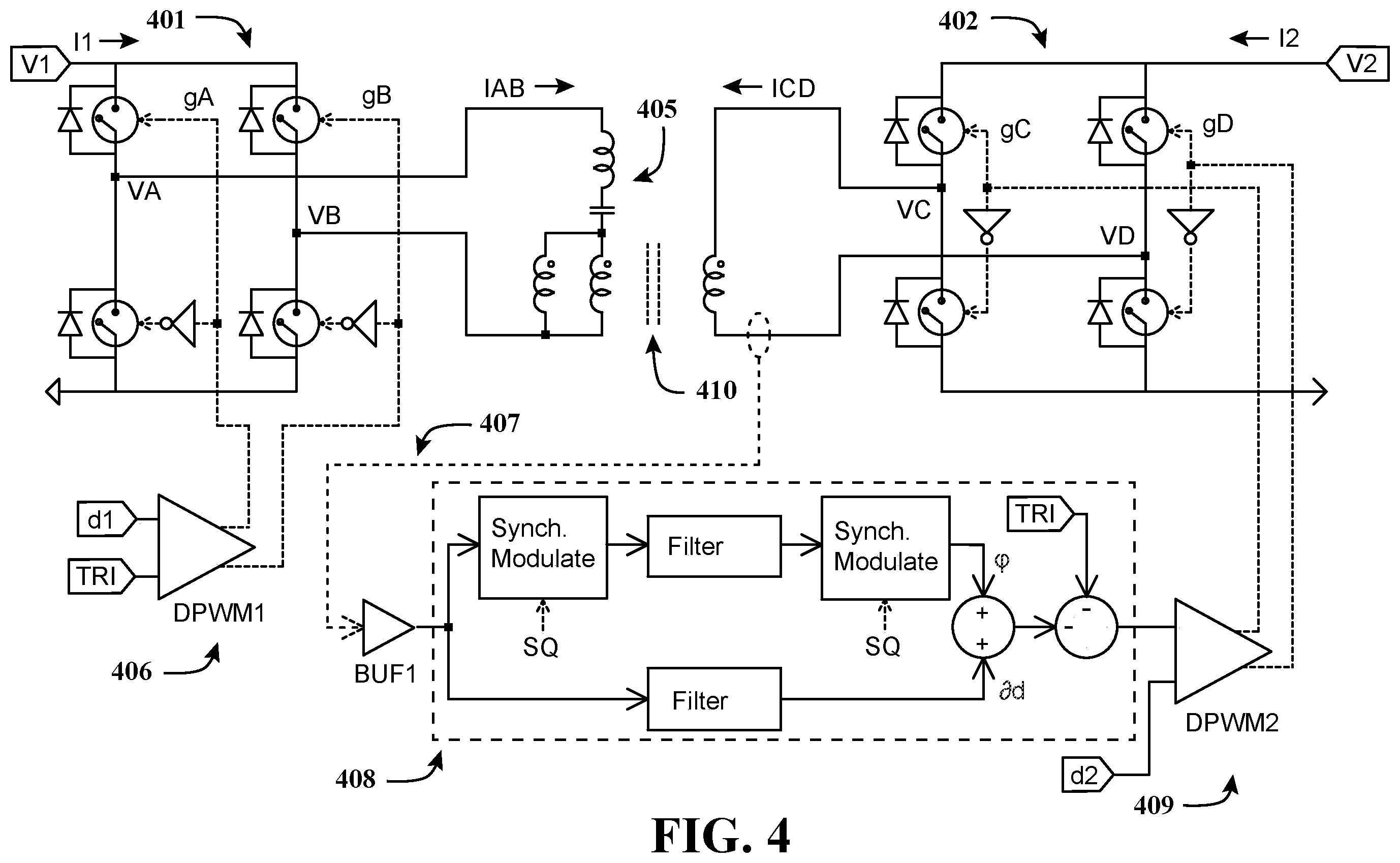 Patent US11824459 Figure 4 – Resonant converter with synchronous average harmonic current control