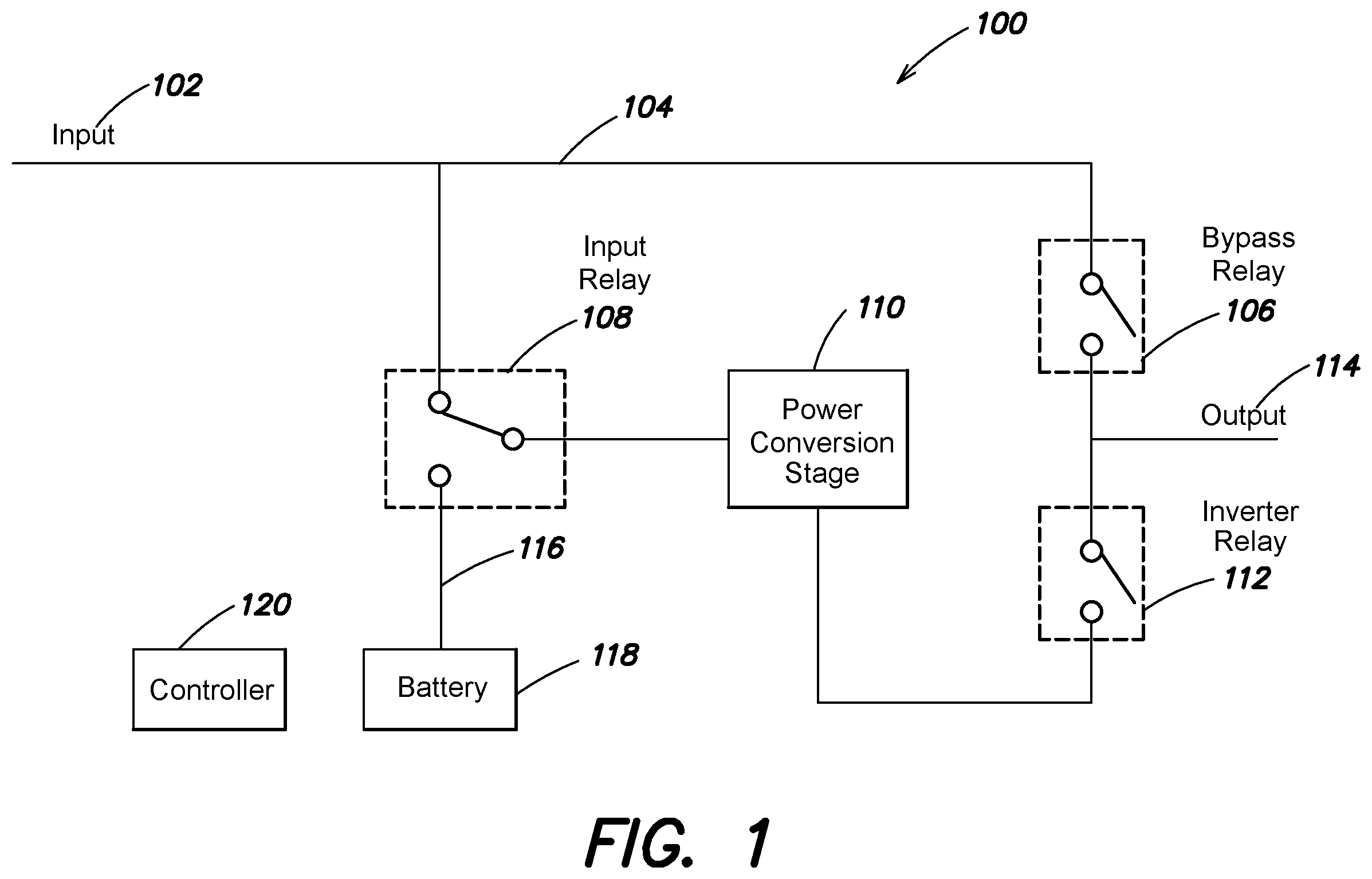 Patent US11824466 Figure 1 – Instantaneous line swell protection for UPS