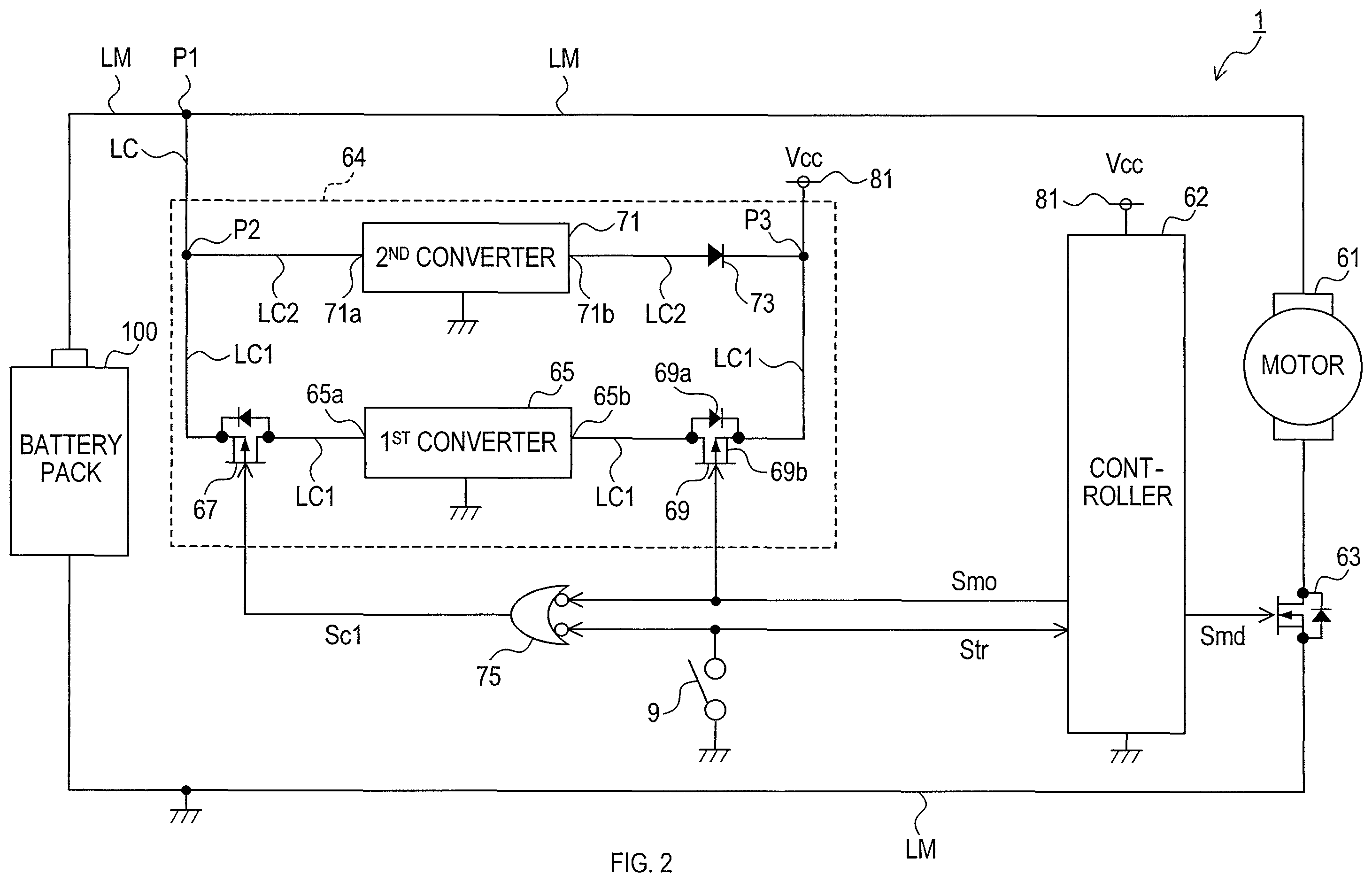 Patent US11824473 Figure 2 – Electric working machine, and method for supplying electric power to controller of electric working machine