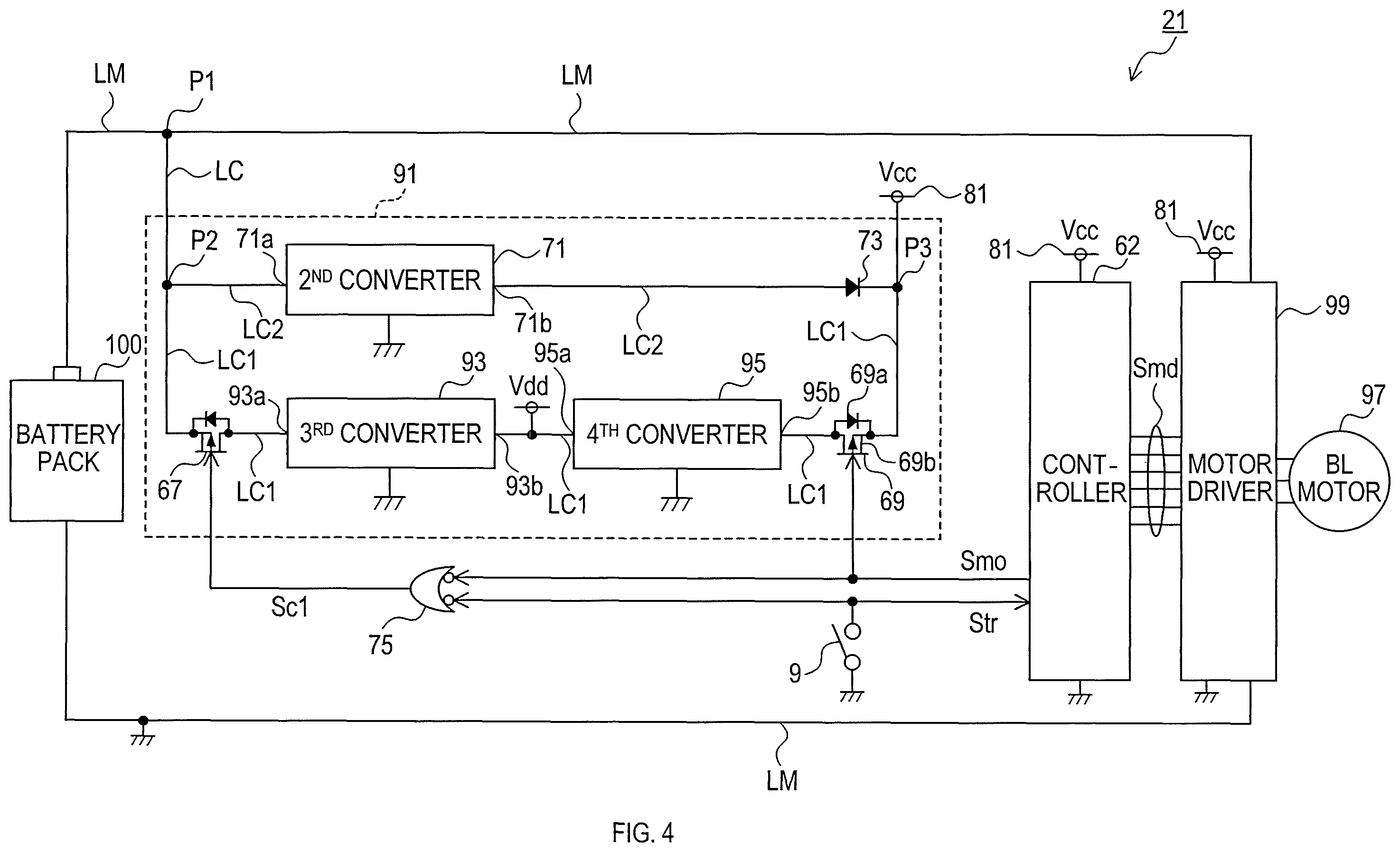 Patent US11824473 Figure 4 – Electric working machine, and method for supplying electric power to controller of electric working machine