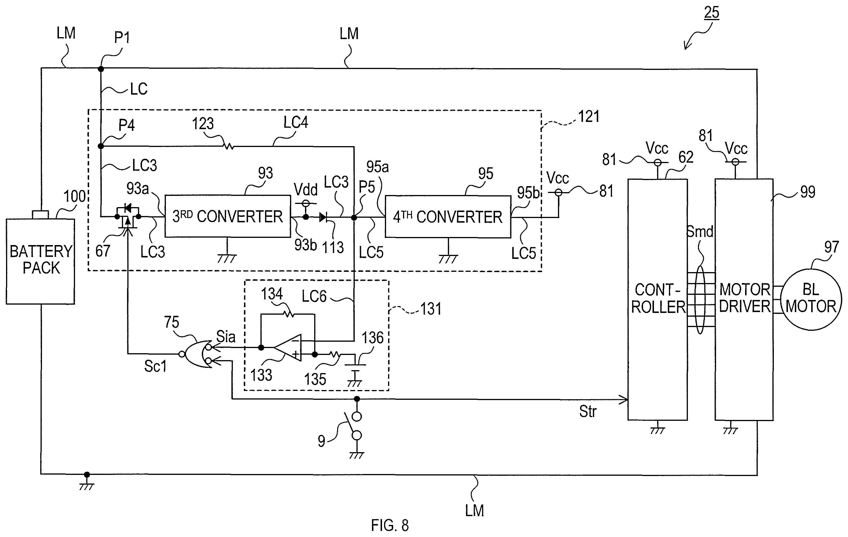 Patent US11824473 Figure 8 – Electric working machine, and method for supplying electric power to controller of electric working machine