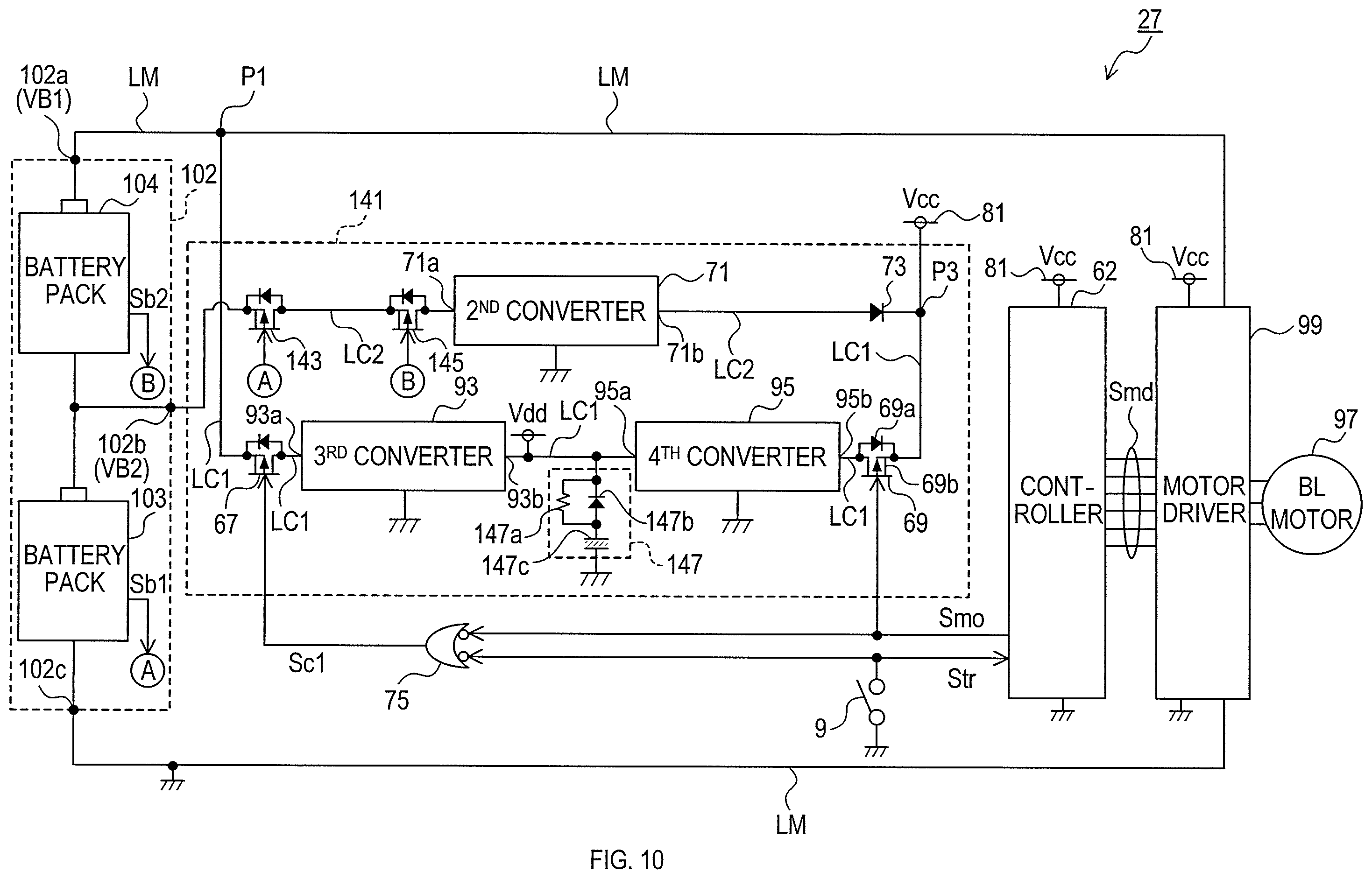Patent US11824473 Figure 10 – Electric working machine, and method for supplying electric power to controller of electric working machine