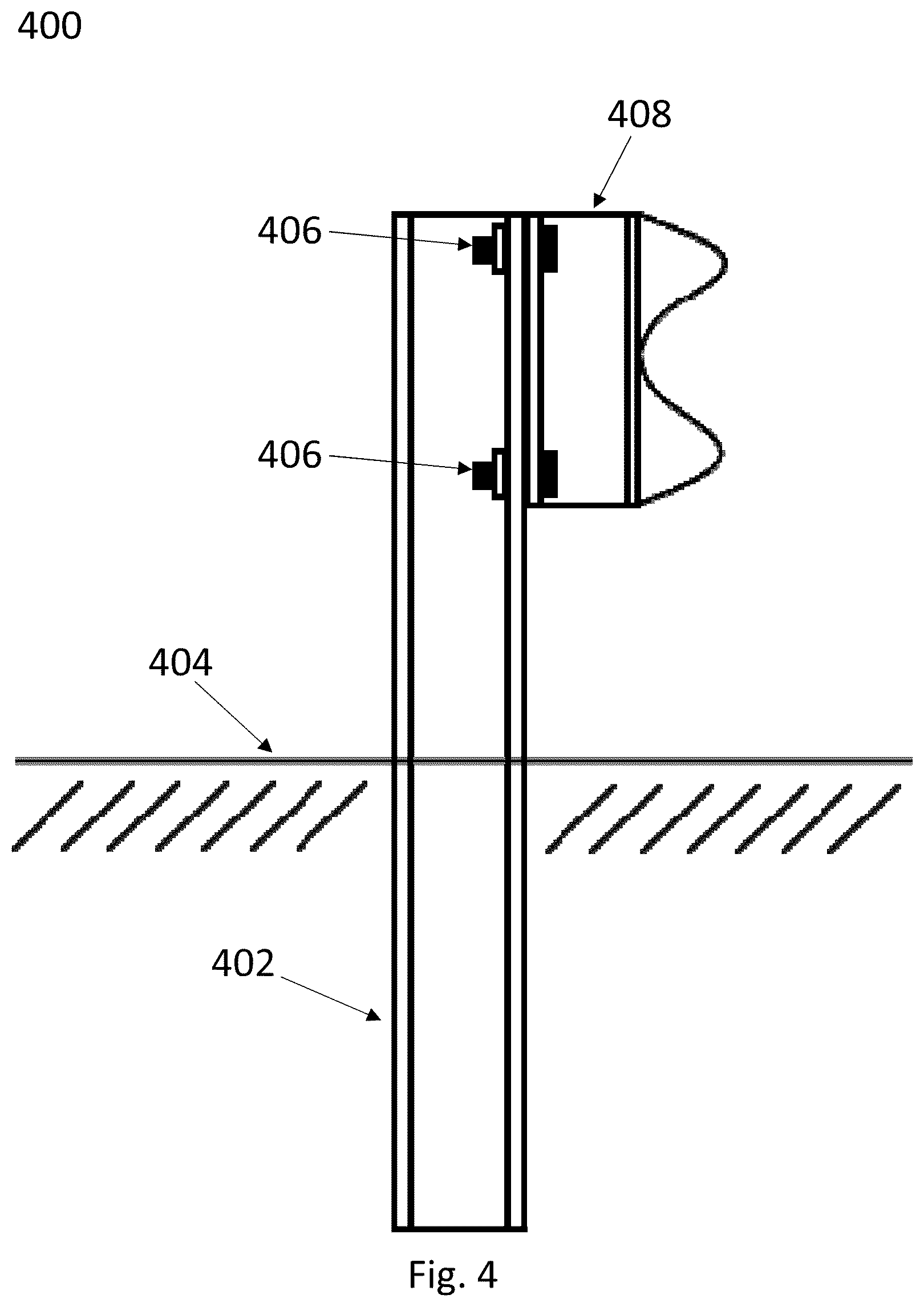 Patent US11824481 Figure 4 – Metallurgical steel post design for solar farm foundations and increased guardrail durability