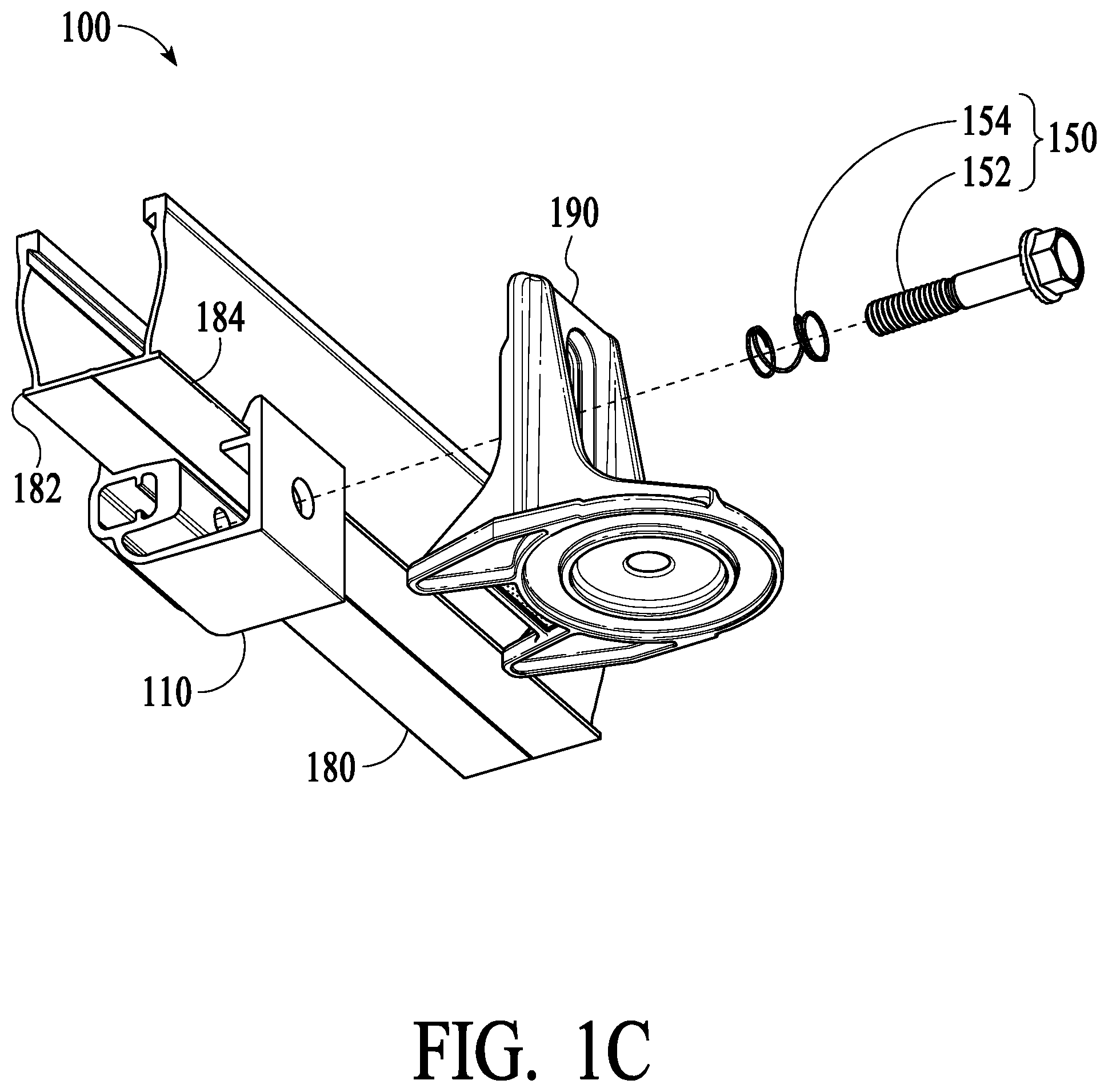 Patent US11824483 Figure 3 – Single-piece hinged clamp for track mounting assemblies