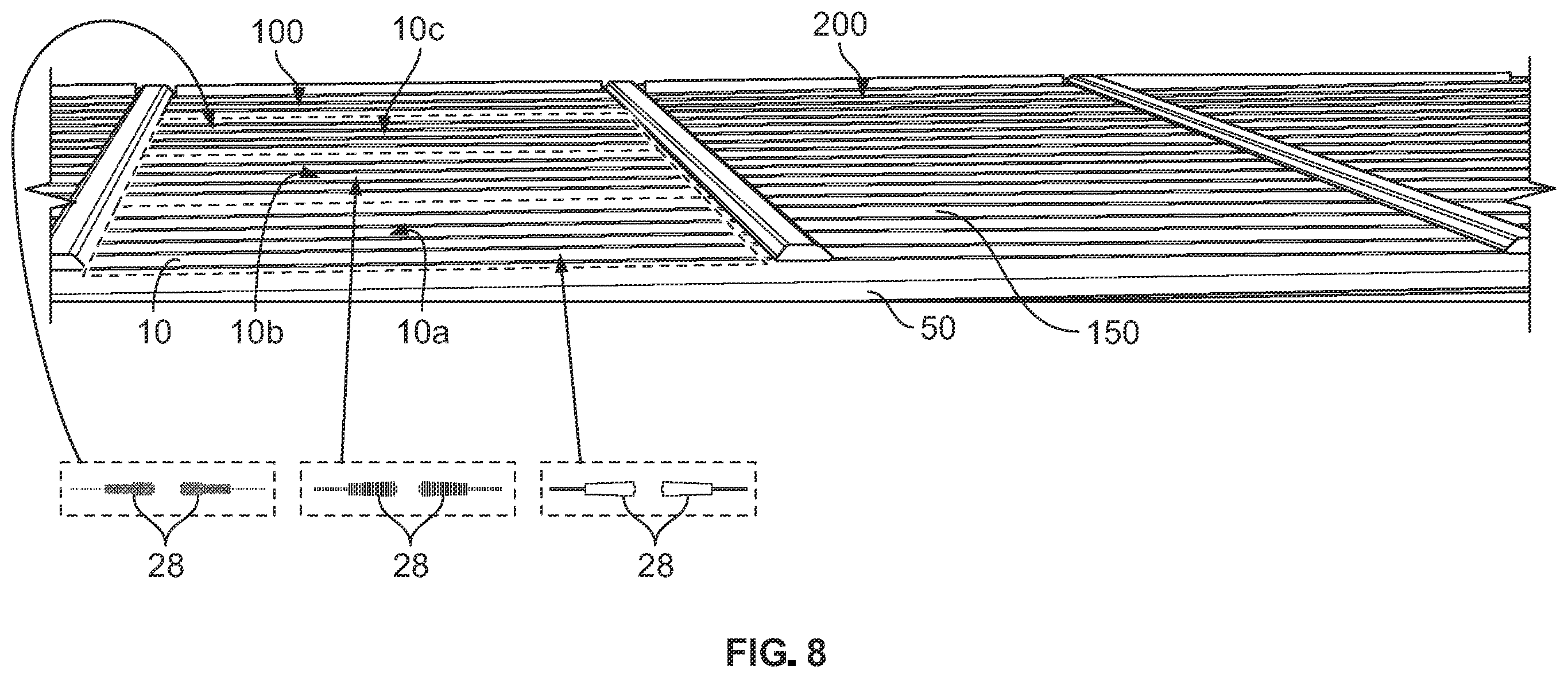 Patent US11824486 Figure 7 – Roofing shingles for mimicking the appearance of photovoltaic modules