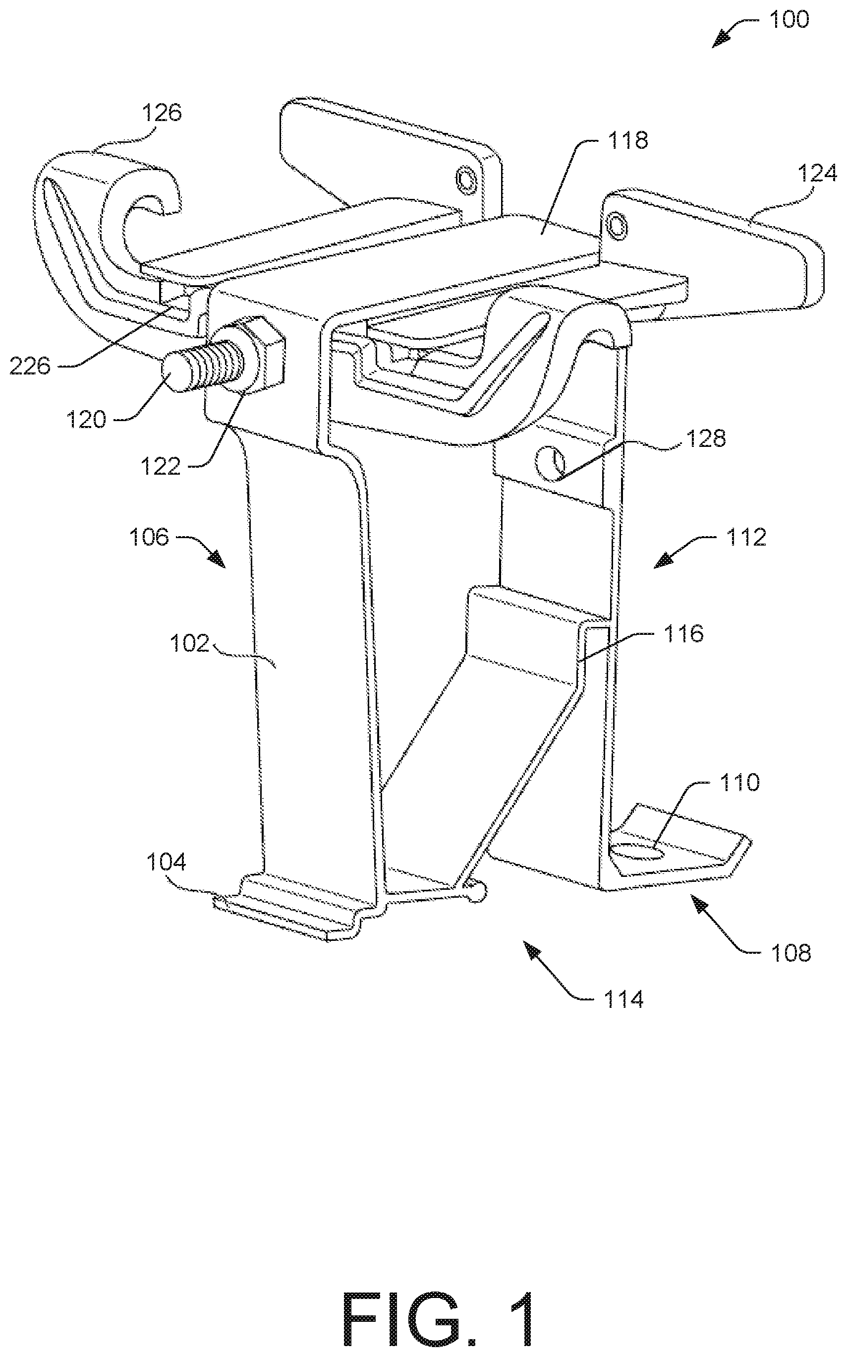 Patent US11824489 Figure 1 – Photovoltaic module clamp assembly