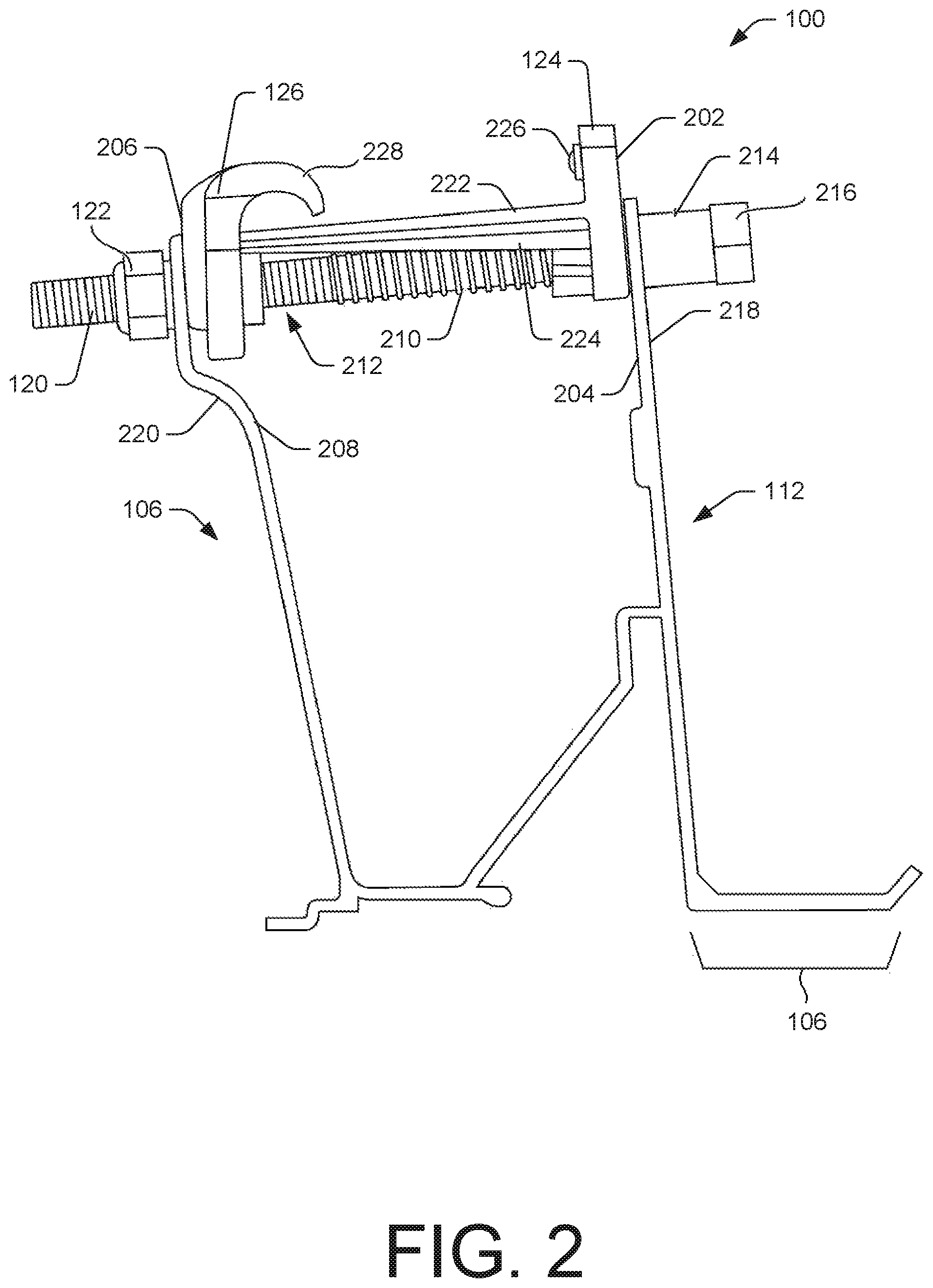 Patent US11824489 Figure 2 – Photovoltaic module clamp assembly