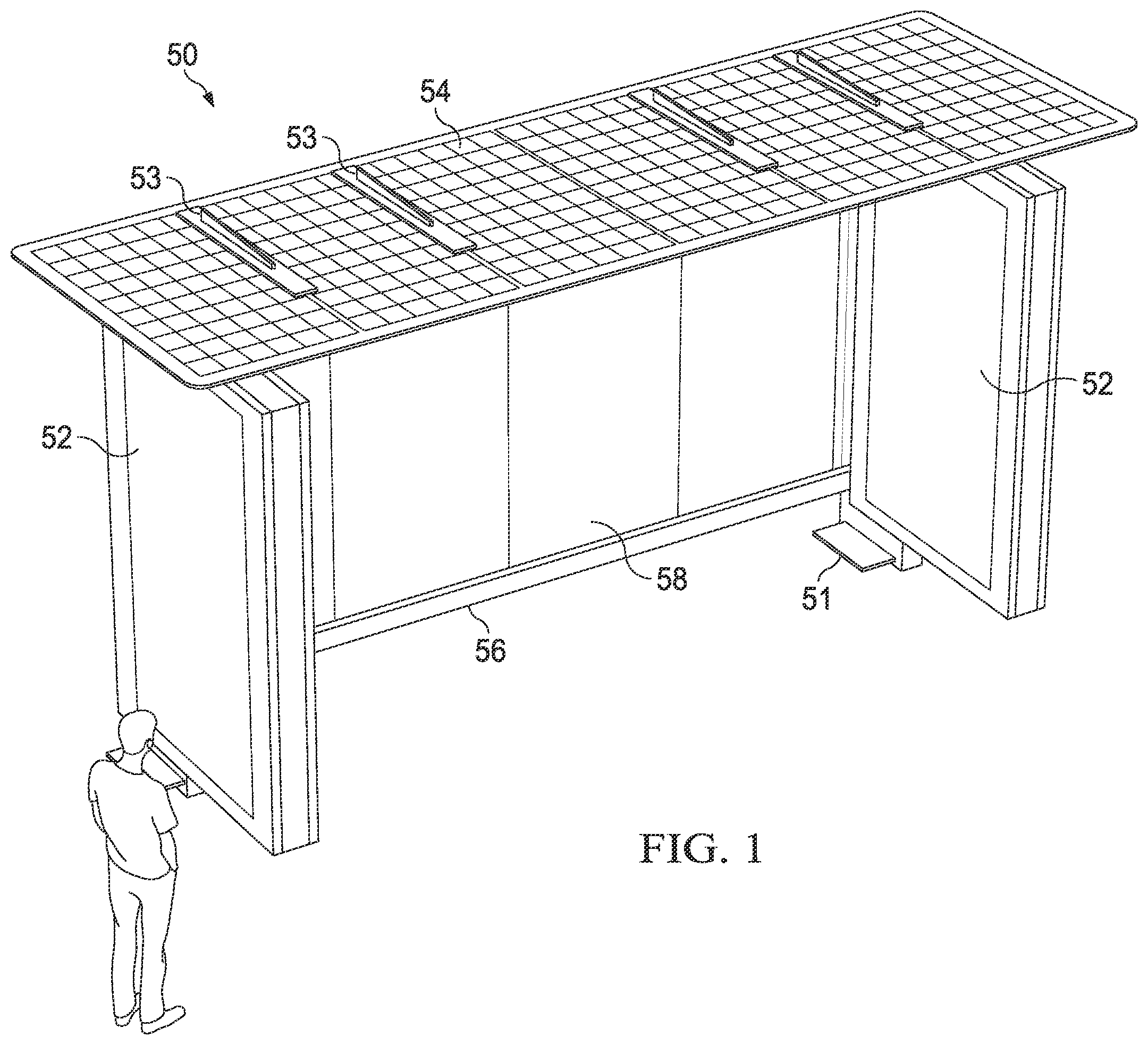 Patent US11824495 — Electronic display assemblies with solar panels — Figure 1