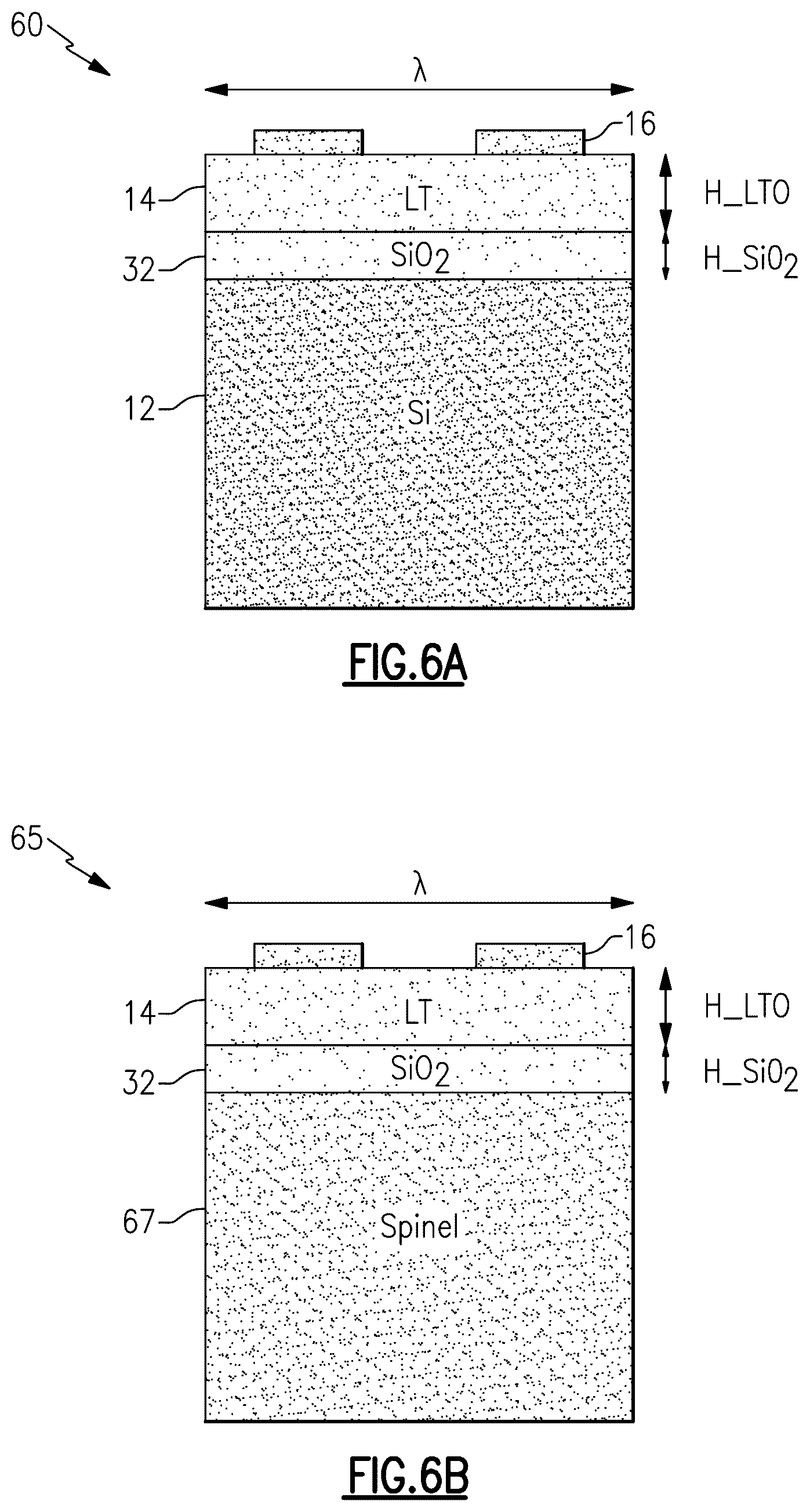 Patent US11824515 Figure 7 – Acoustic wave device with spinel layer and temperature compensation layer