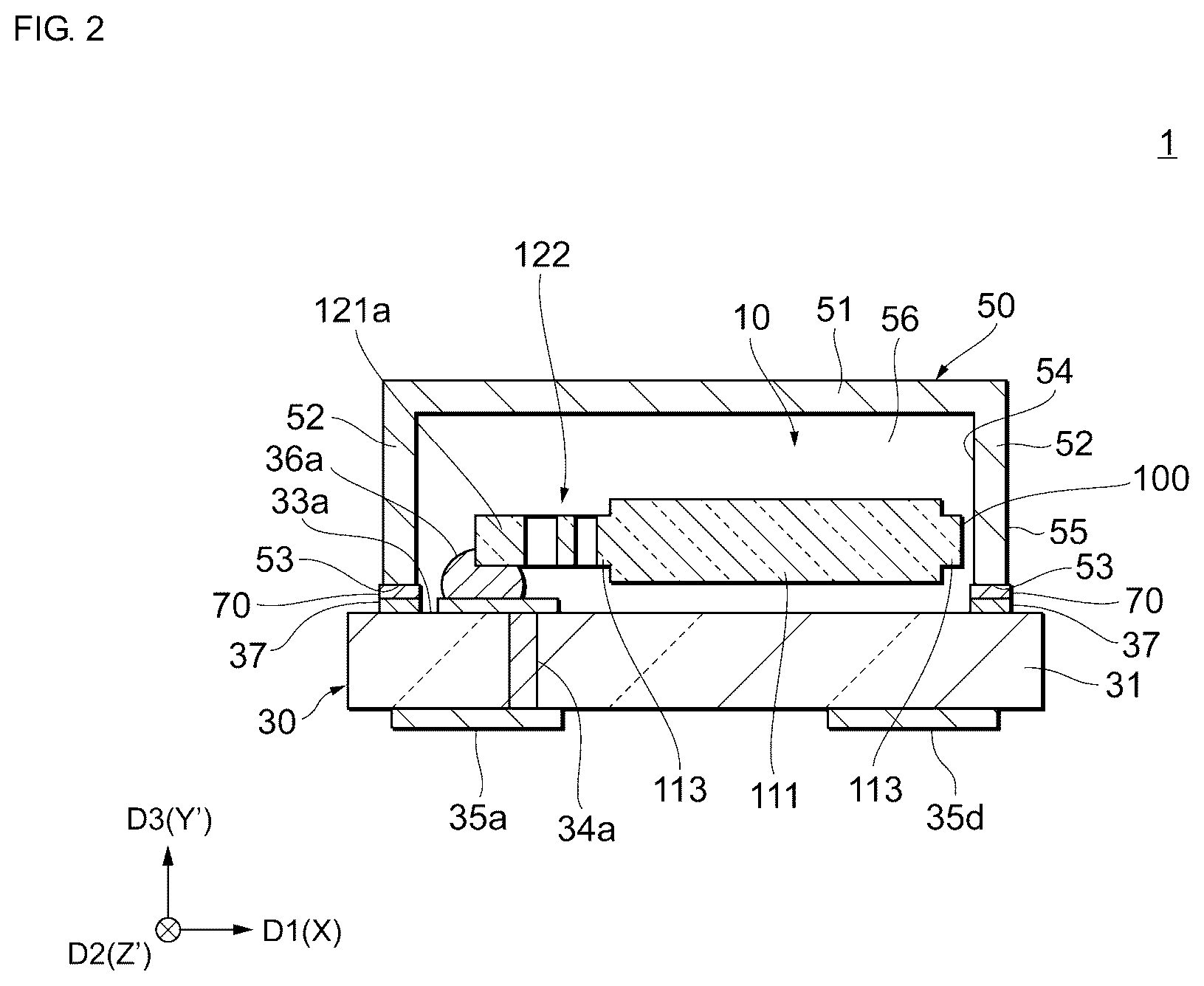 Patent US11824521 Figure 2 – Vibration substrate having a pair of holding portions and a beam portion connecting the holding portions, vibrator, and vibrator unit