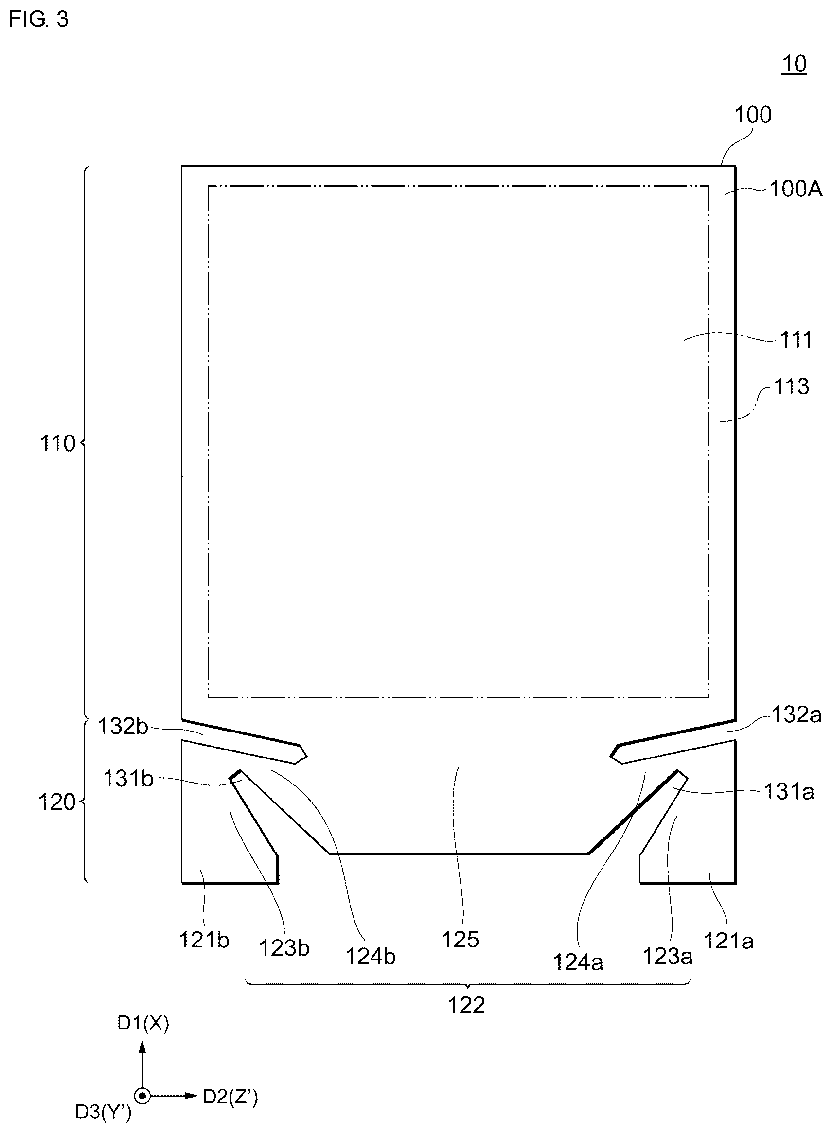 Patent US11824521 Figure 3 – Vibration substrate having a pair of holding portions and a beam portion connecting the holding portions, vibrator, and vibrator unit