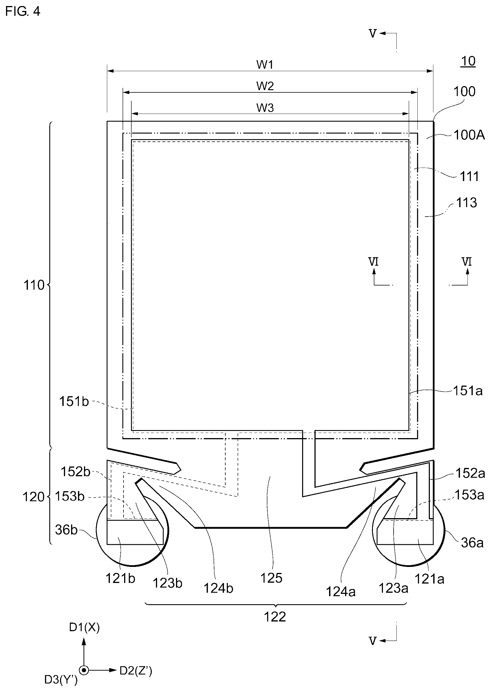 Patent US11824521 Figure 4 – Vibration substrate having a pair of holding portions and a beam portion connecting the holding portions, vibrator, and vibrator unit