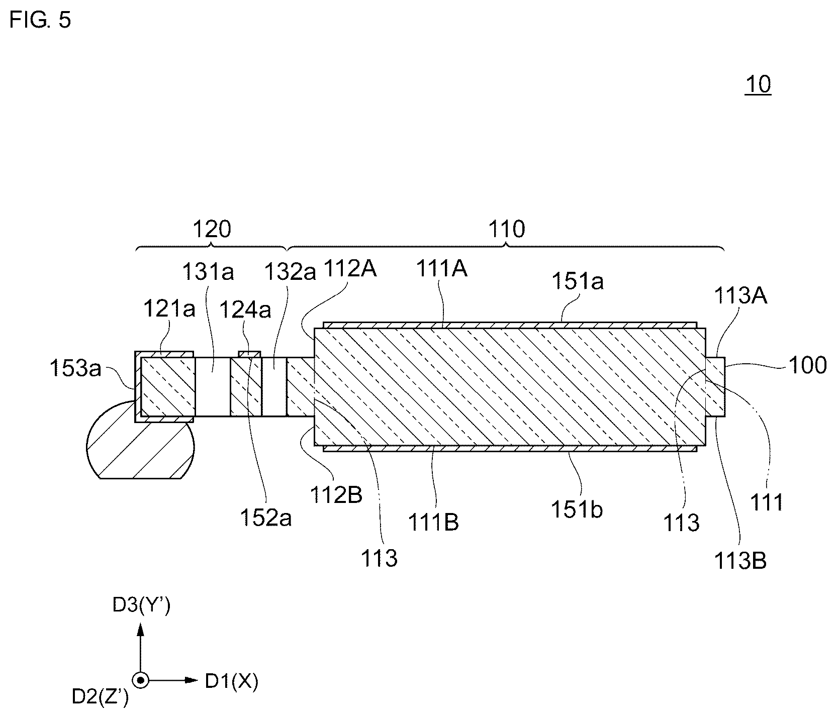 Patent US11824521 Figure 5 – Vibration substrate having a pair of holding portions and a beam portion connecting the holding portions, vibrator, and vibrator unit