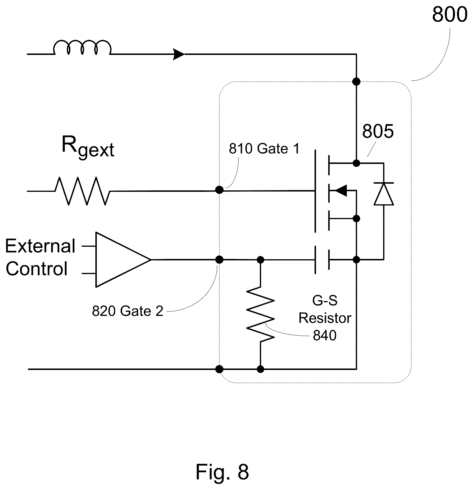 Patent US11824523 Figure 8 – Semiconductor device with multiple independent gates