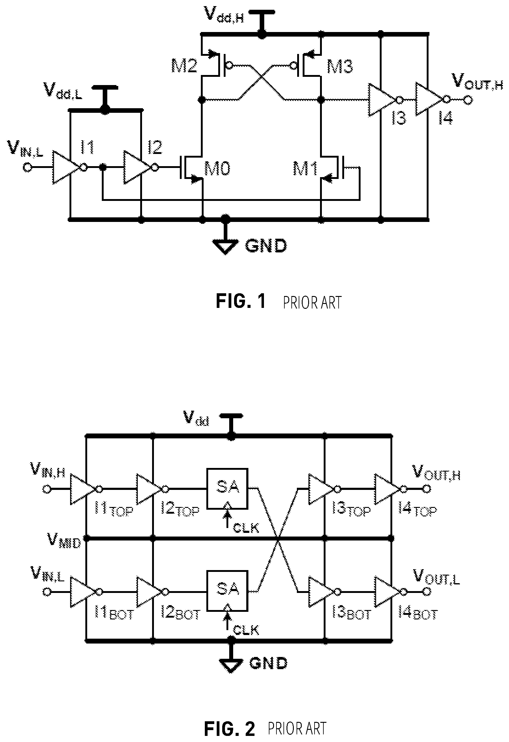 Patent US11824533 Figure 1 – Level-conversion circuits utilizing level-dependent inverter supply voltages