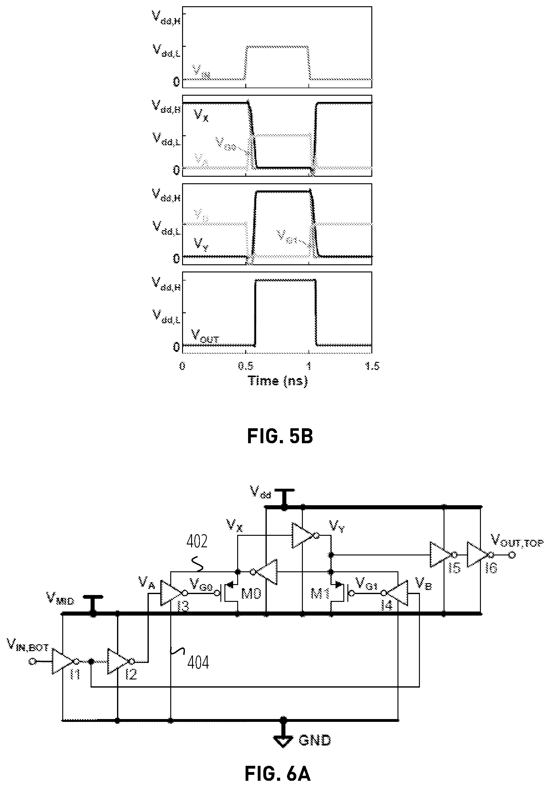 Patent US11824533 Figure 4 – Level-conversion circuits utilizing level-dependent inverter supply voltages