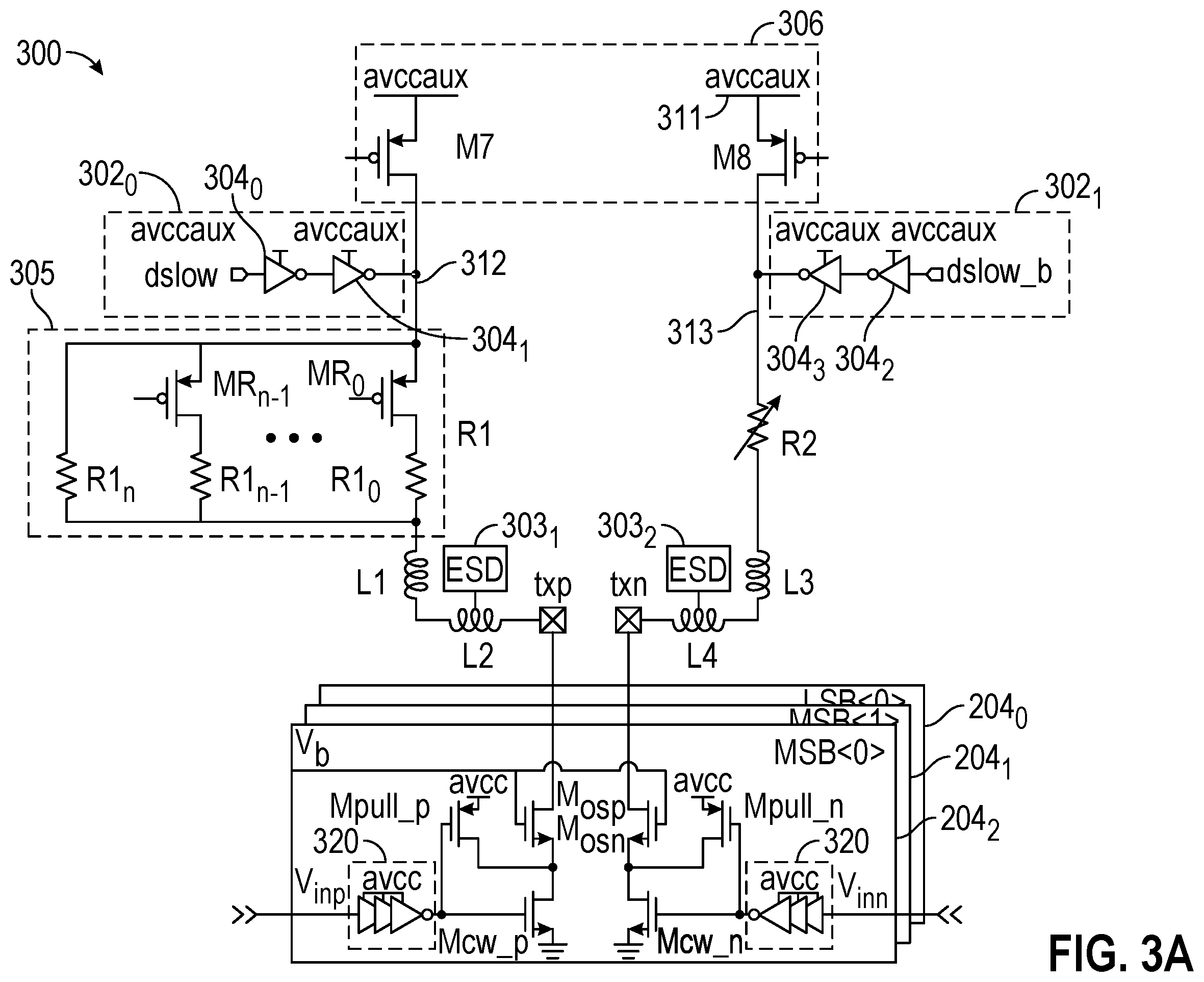 Patent US11824534 Figure 3 – Transmit driver architecture with a jtag configuration mode, extended equalization range, and multiple power supply domains