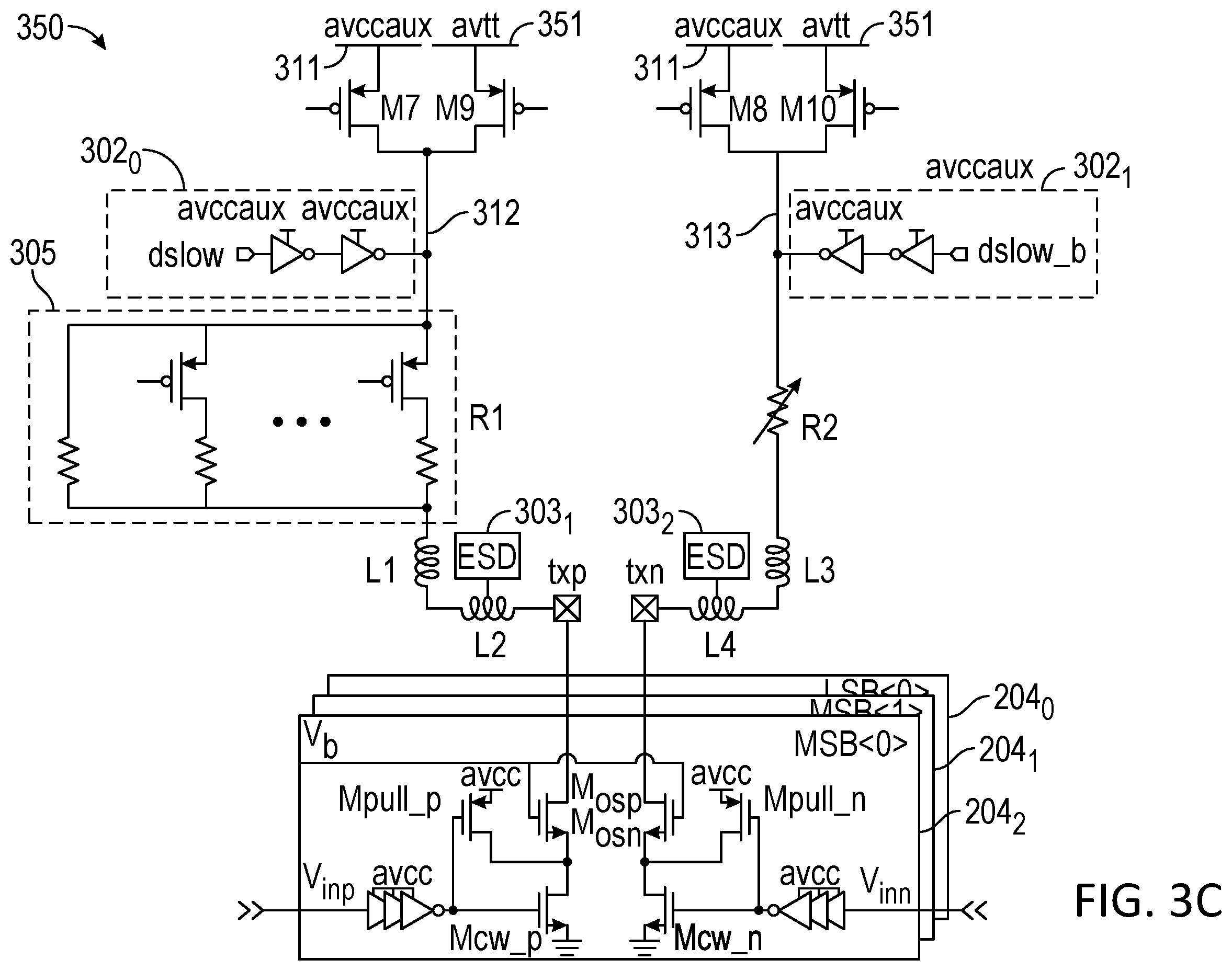 Patent US11824534 Figure 5 – Transmit driver architecture with a jtag configuration mode, extended equalization range, and multiple power supply domains
