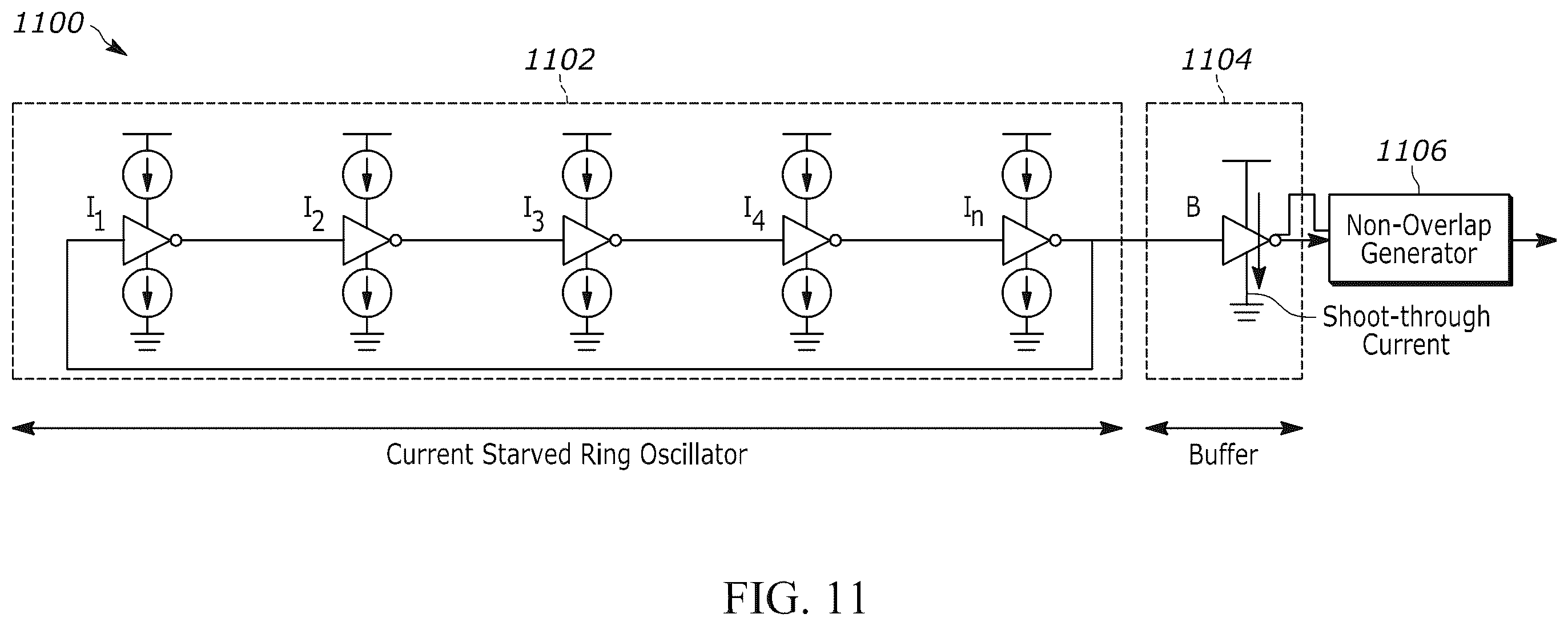 Patent US11824537 Figure 8 – Interleaved ring oscillator for non-overlapping clock
