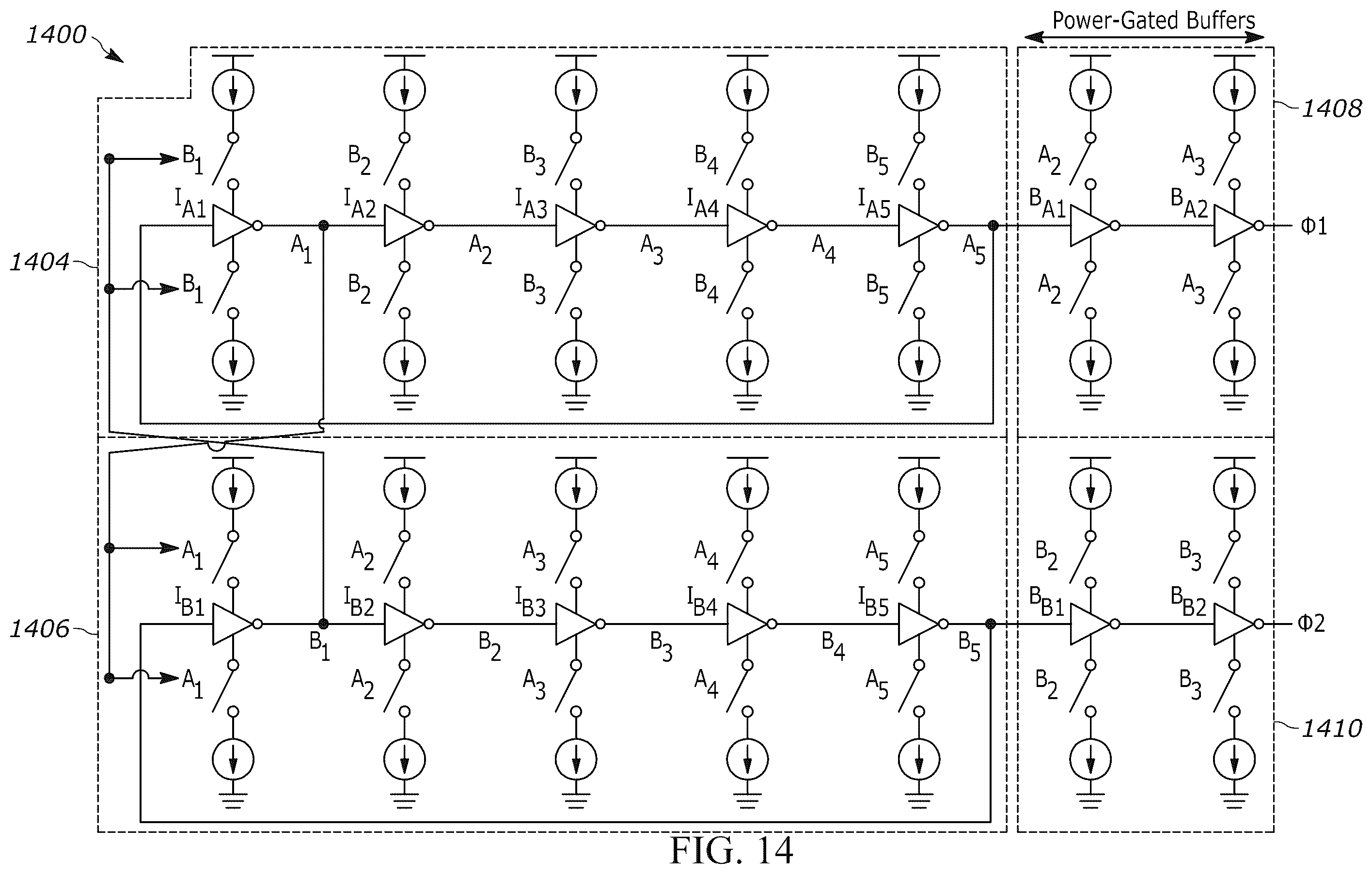 Patent US11824537 Figure 11 – Interleaved ring oscillator for non-overlapping clock