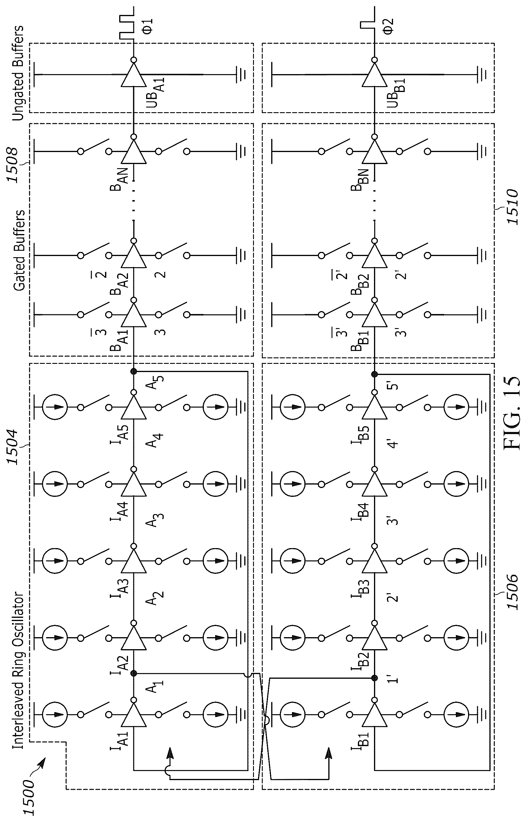 Patent US11824537 Figure 12 – Interleaved ring oscillator for non-overlapping clock